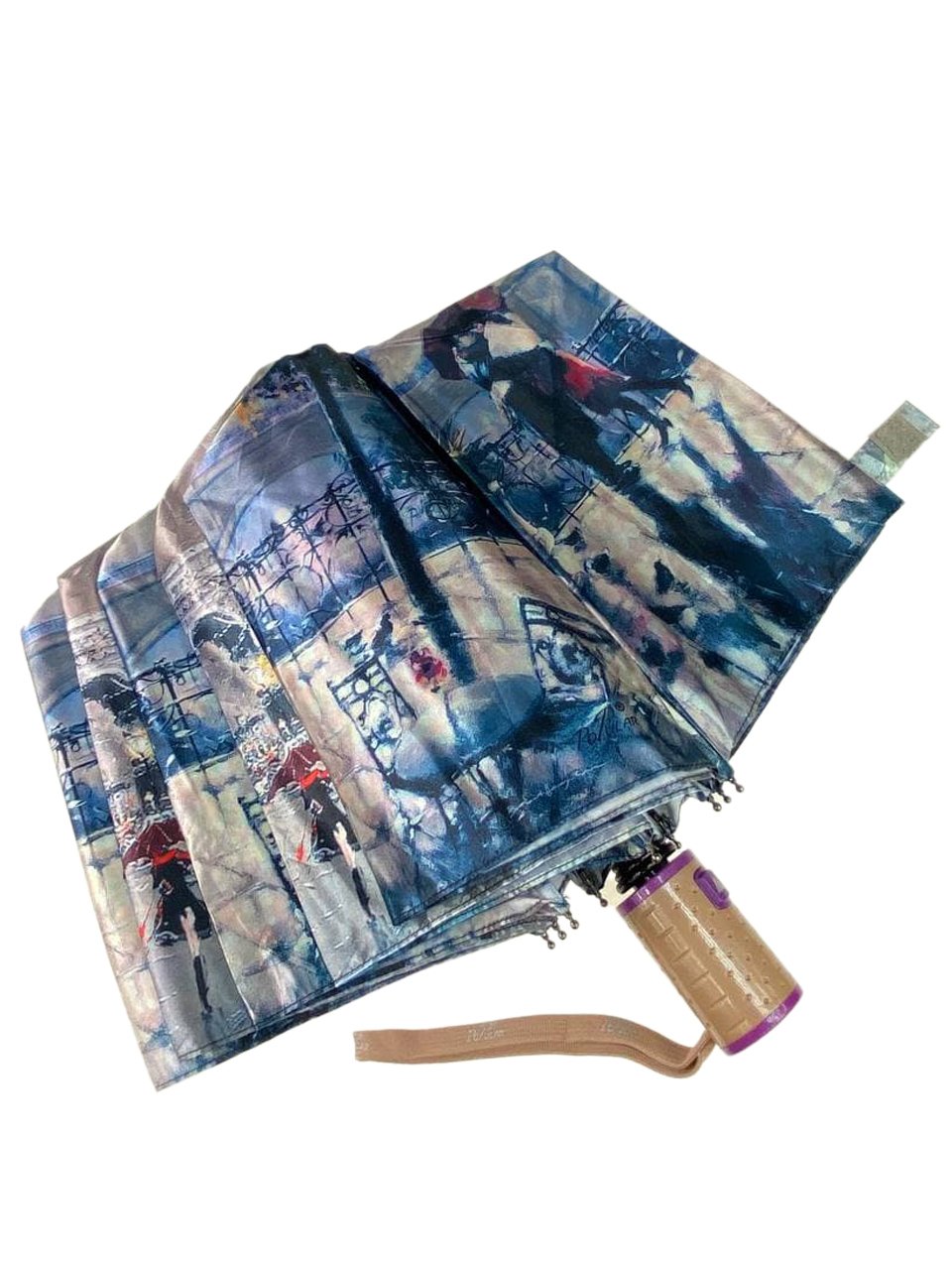На фото 2 - Зонт женский-полуавтомат с живописным принтом, мультицвет