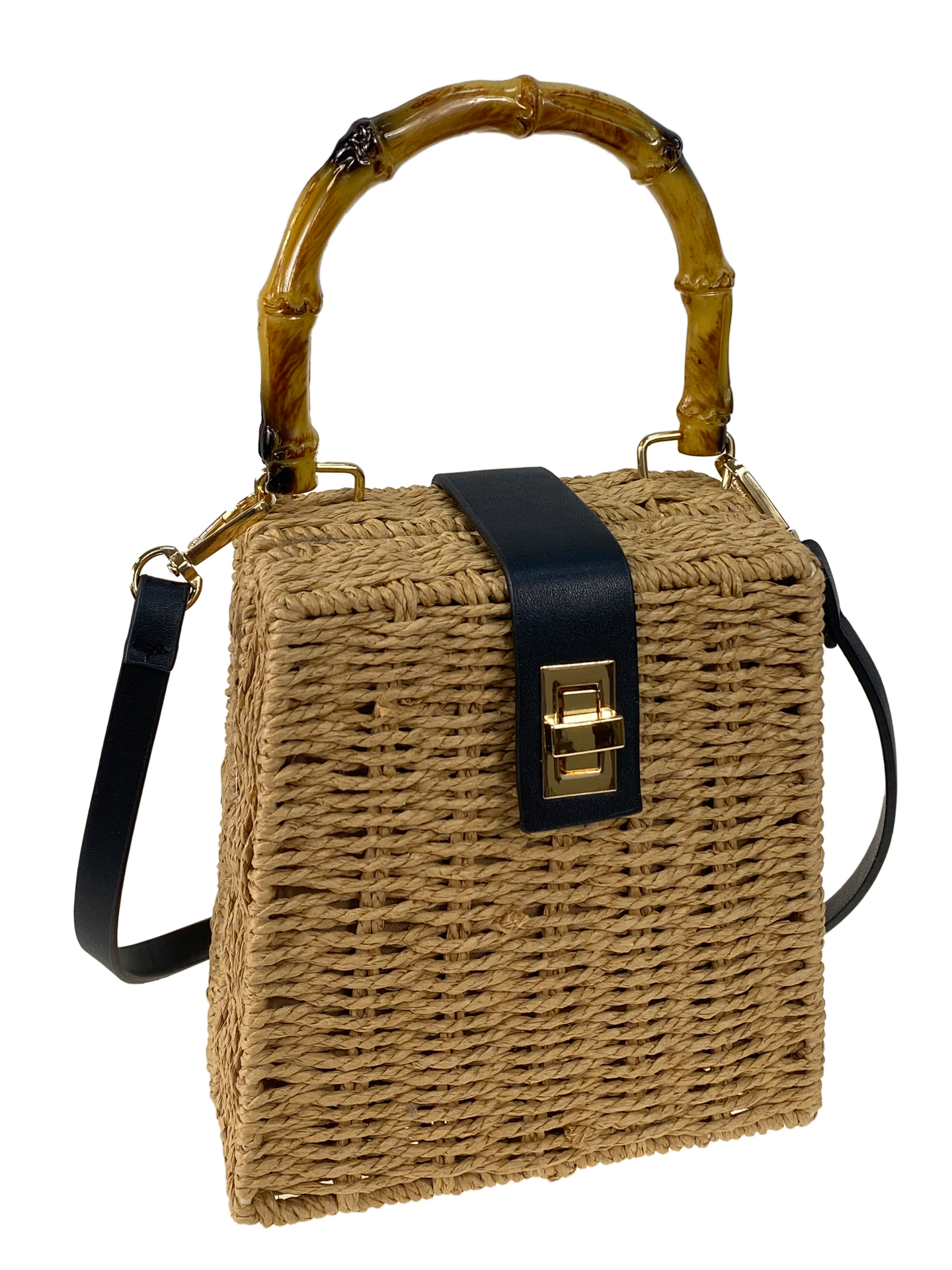 На фото 1 - Квадратная плетеная сумка из соломы, цвет крафт