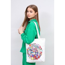 На фото 1 - Летняя сумка шоппер из текстиля, мультицвет