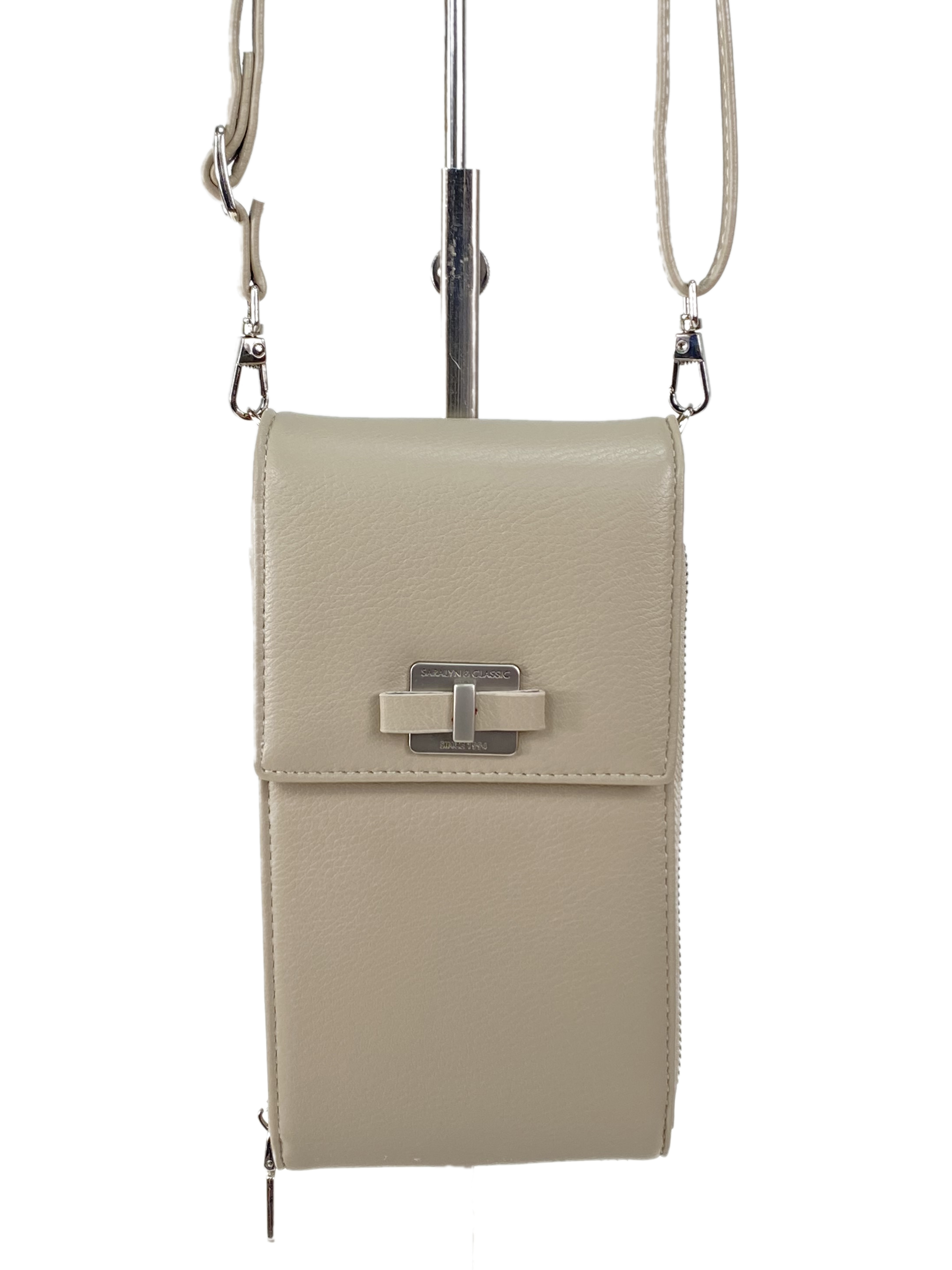 На фото 2 - Женская сумка-портмоне на плечо, цвет светло бежевый