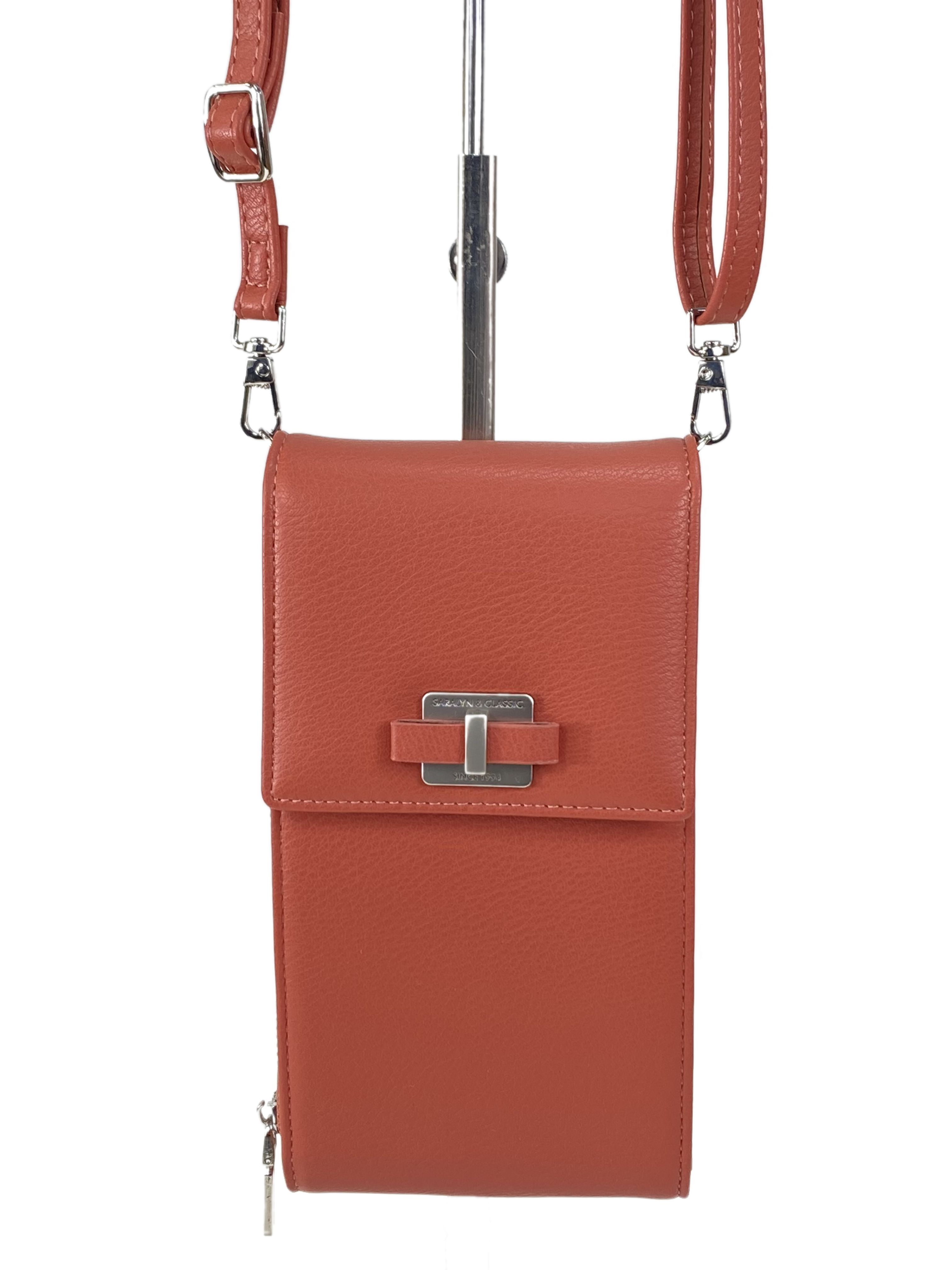 На фото 2 - Женская сумка-портмоне на плечо, цвет коралловый