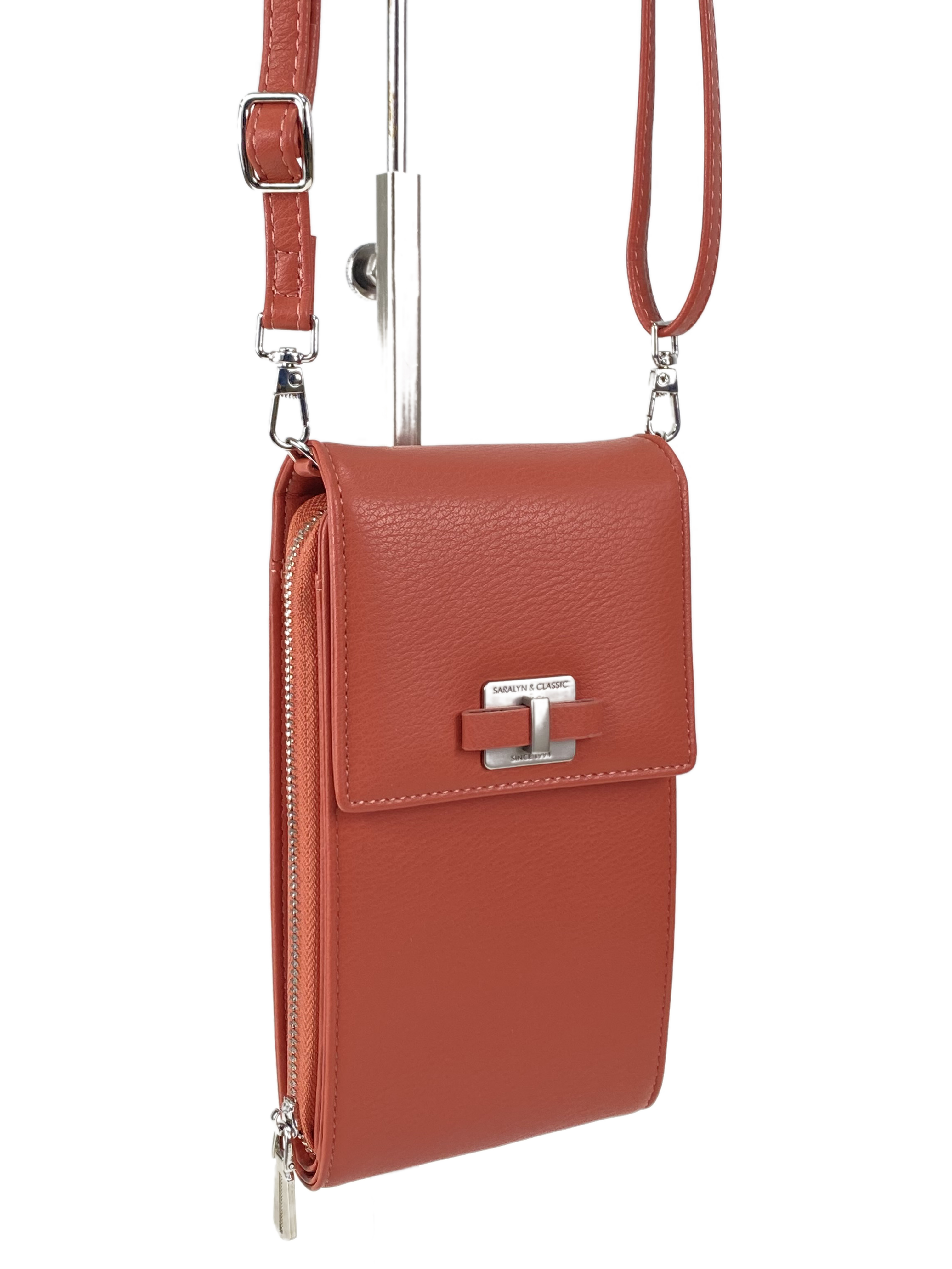На фото 3 - Женская сумка-портмоне на плечо, цвет коралловый
