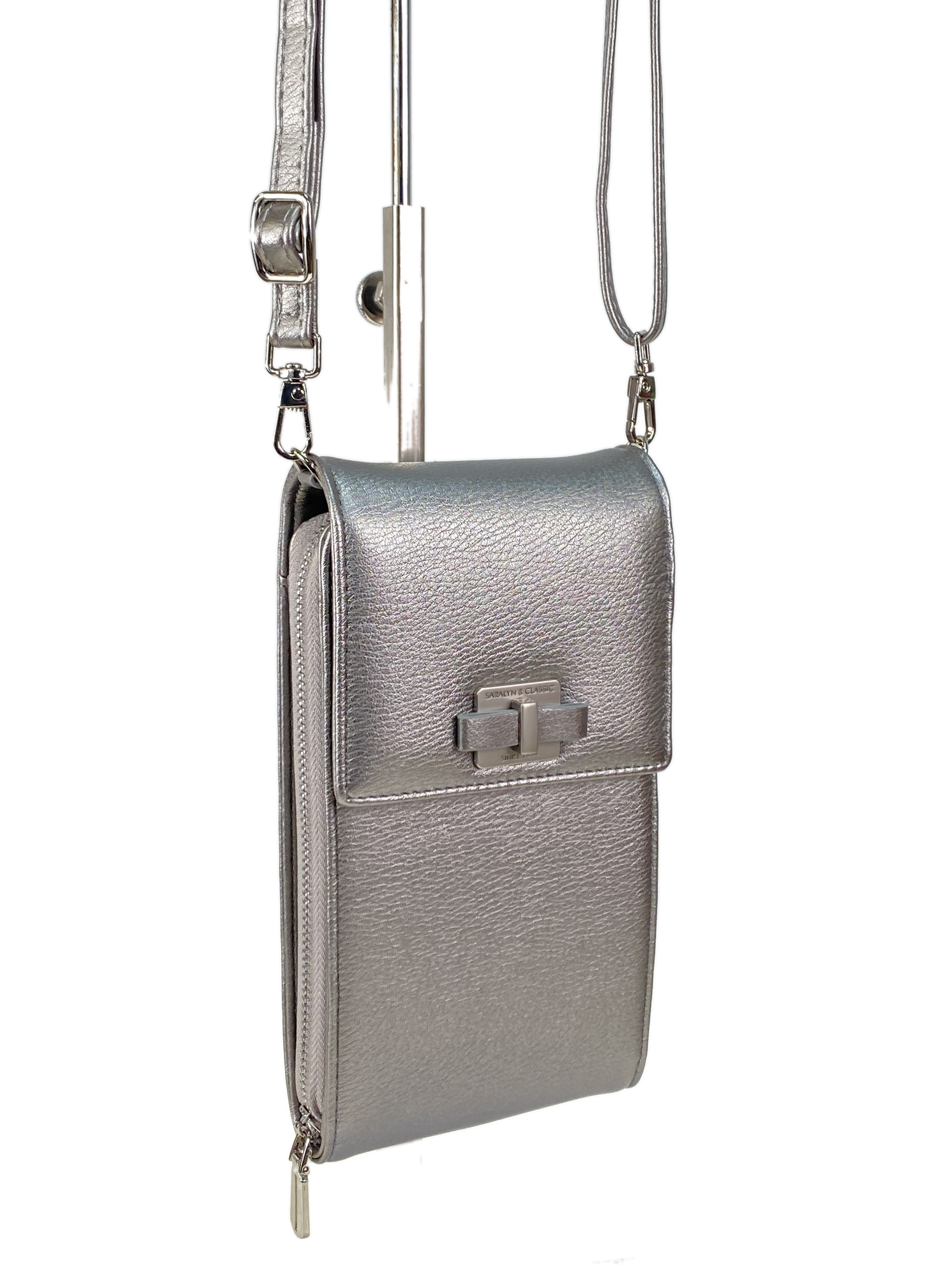 На фото 3 - Женская сумка-портмоне на плечо, цвет серебро