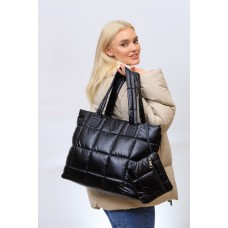 На фото 1 - Cтильная женская сумка-шоппер из водооталкивающей ткани, цвет черный