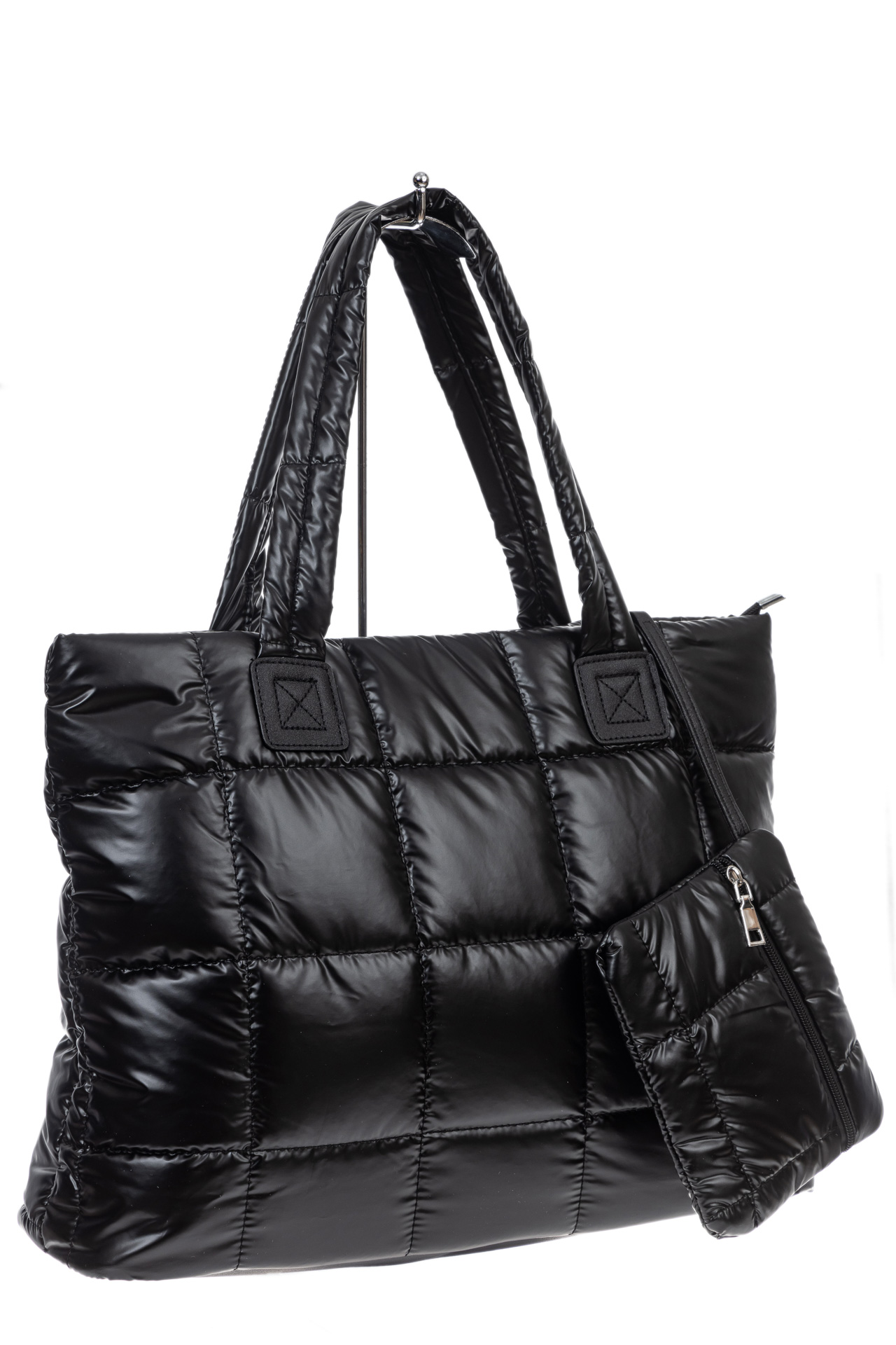 На фото 3 - Cтильная женская сумка-шоппер из водооталкивающей ткани, цвет черный
