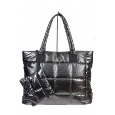На фото 2 - Cтильная женская сумка-шоппер из водооталкивающей ткани, цвет серый металлик