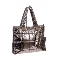 На фото 3 - Cтильная женская сумка-шоппер из водооталкивающей ткани, цвет бронза