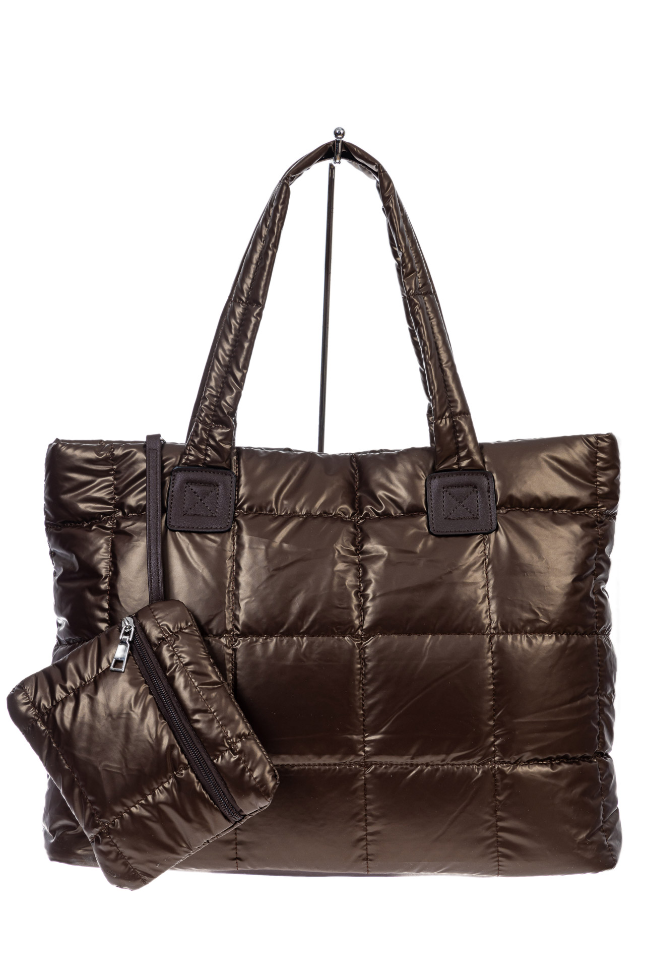 На фото 2 - Cтильная женская сумка-шоппер из водооталкивающей ткани, цвет коричневый