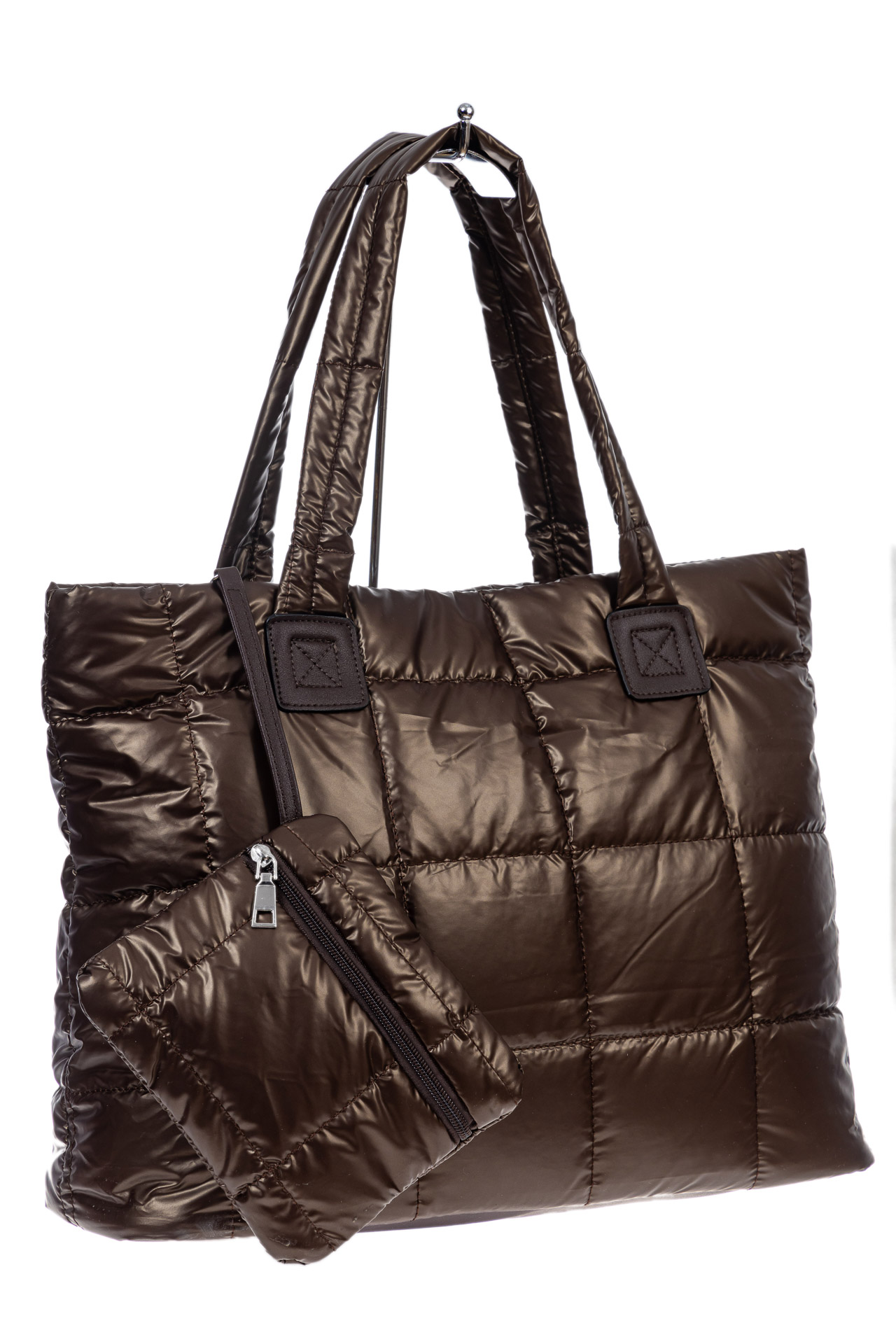 На фото 3 - Cтильная женская сумка-шоппер из водооталкивающей ткани, цвет коричневый