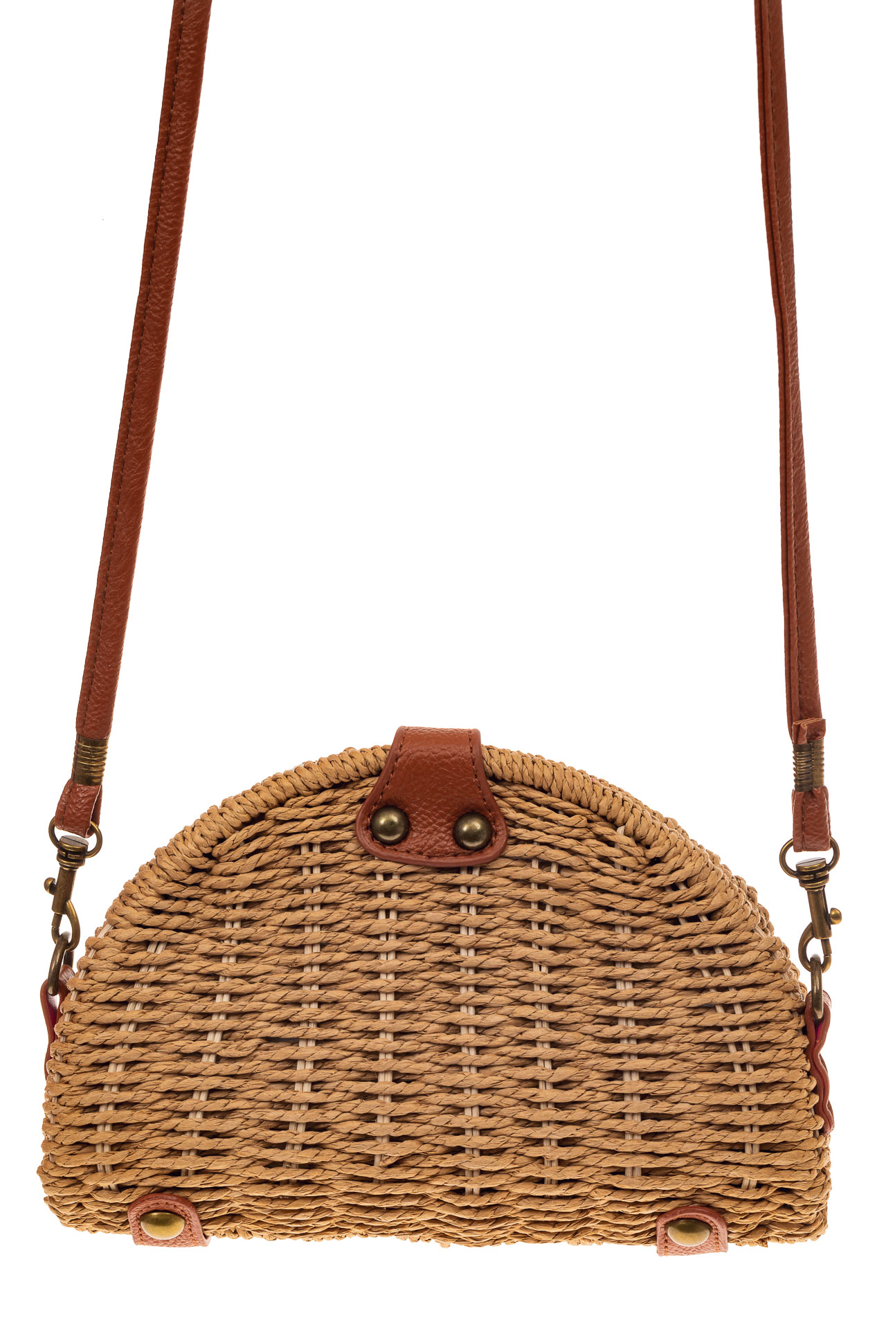 На фото 2 - Плетеная сумка из соломы с фермуаром, цвет крафт