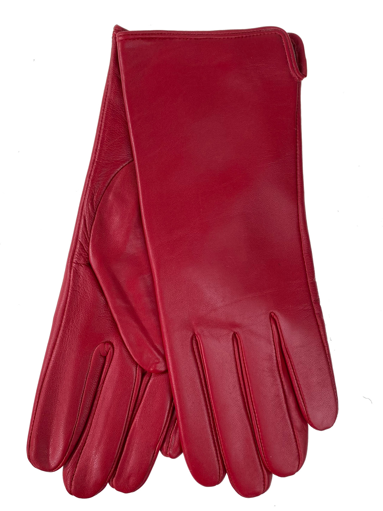 На фото 1 - Женские перчатки из натуральной кожи, цвет красный
