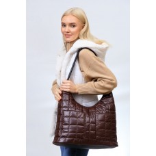 На фото 1 - Женская сумка-шоппер из водооталкивающей ткани, цвет кофе