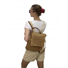 На фото 1 - Сумка-рюкзак плетеная из джута, цвет песочный