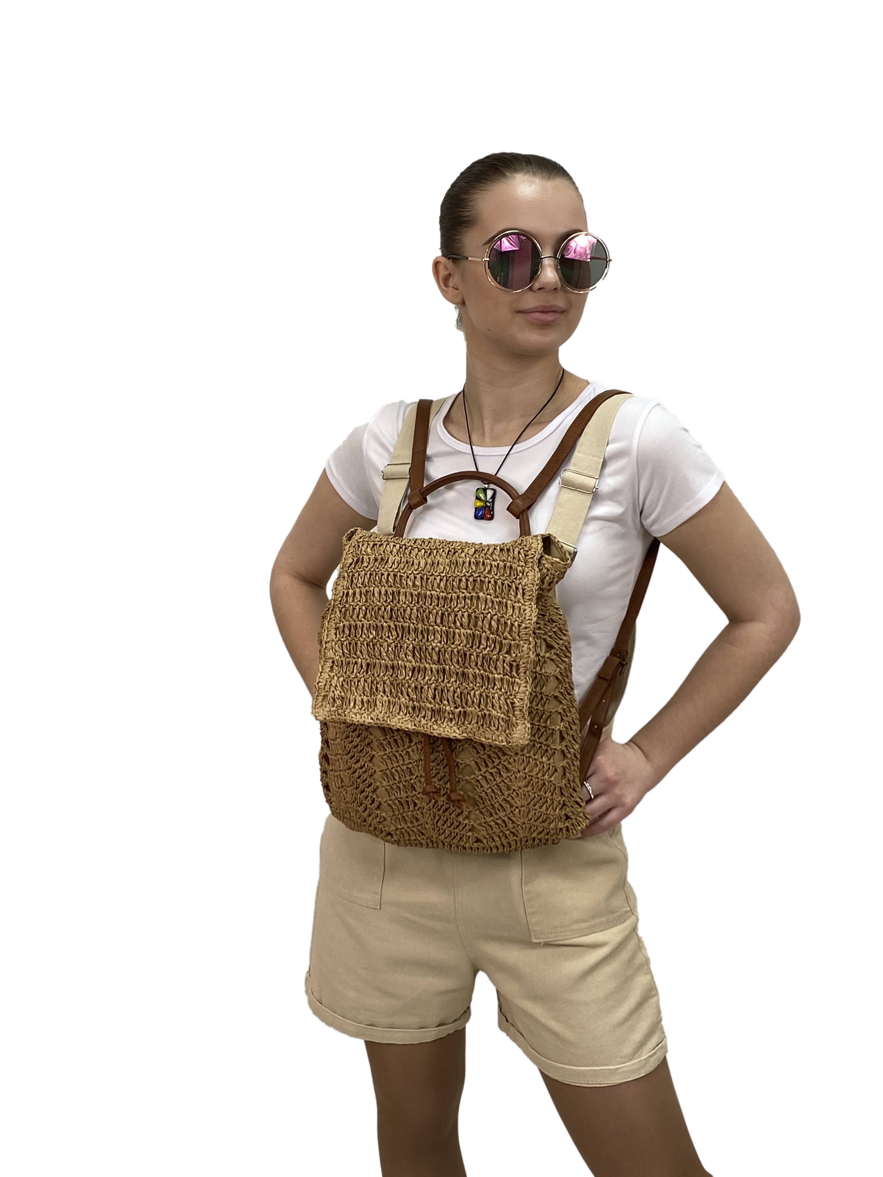 На фото 3 - Сумка-рюкзак плетеная из джута, цвет песочный