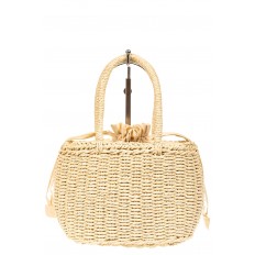 На фото 2 - Плетеная сумка-корзинка из соломки, цвет слоновой кости