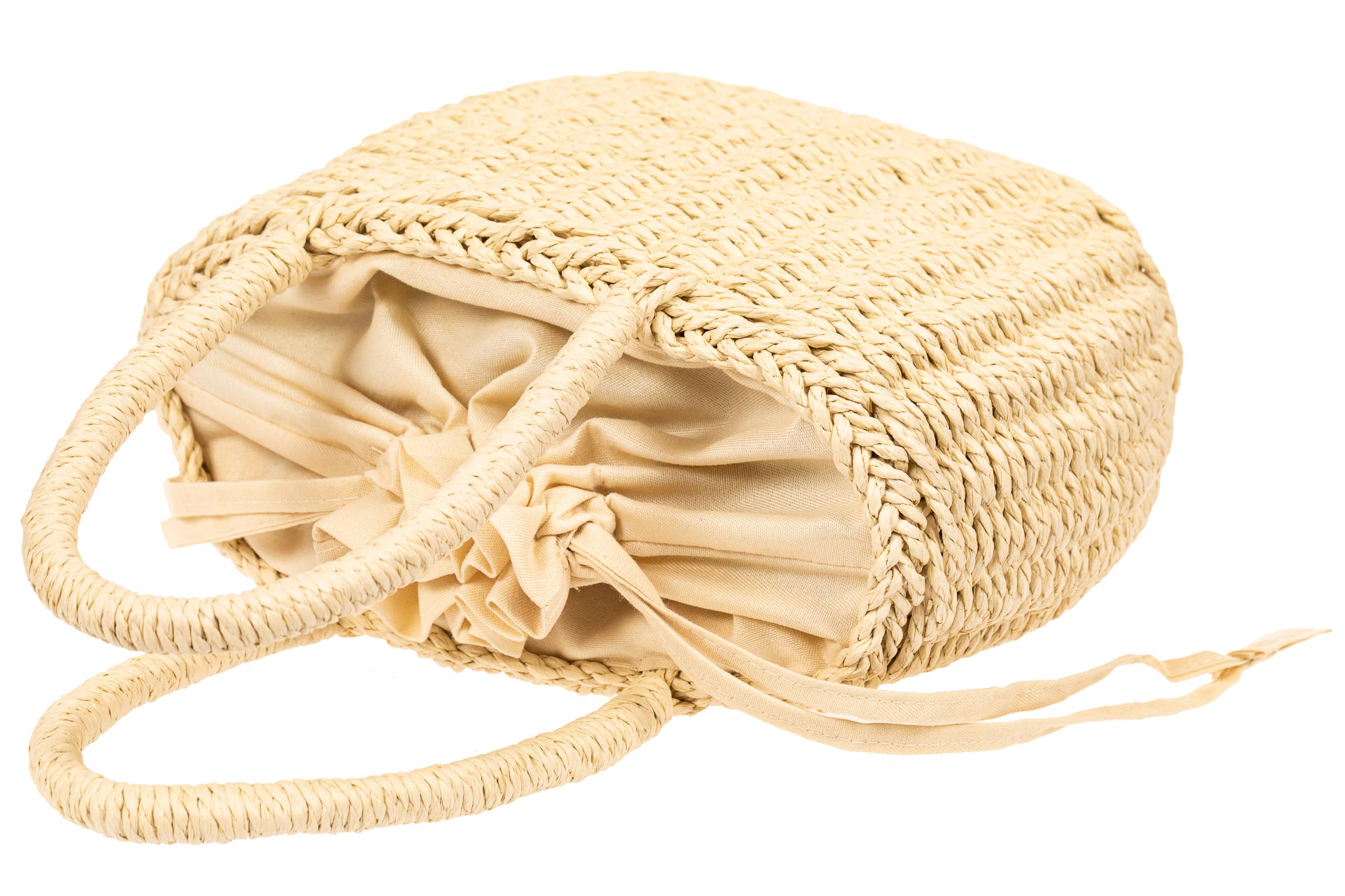 На фото 4 - Плетеная сумка-корзинка из соломки, цвет слоновой кости