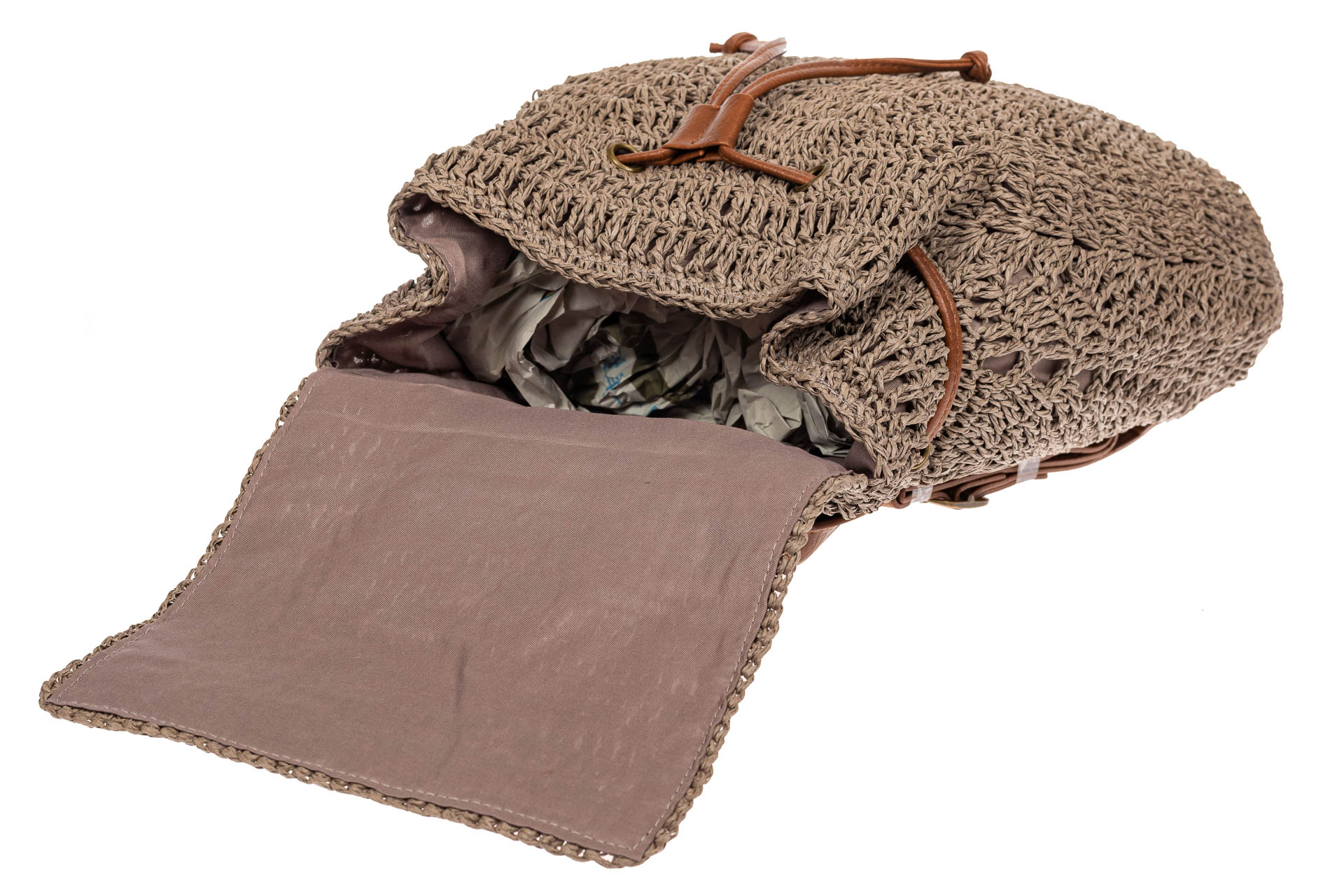 На фото 4 - Сумка-рюкзак плетеная из джута, цвет крафт
