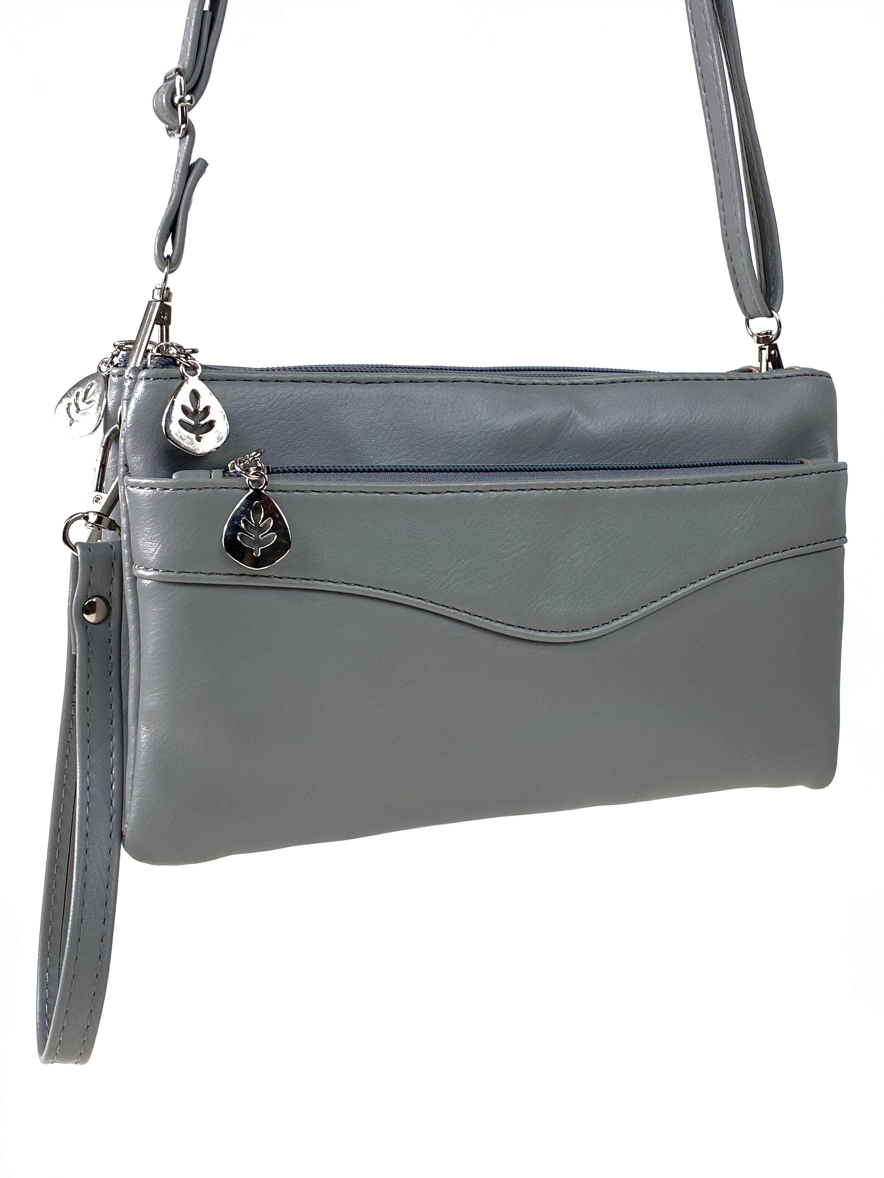 На фото 3 - Женская сумка-клатч из мягкой искусственной кожи, цвет серо-голубой