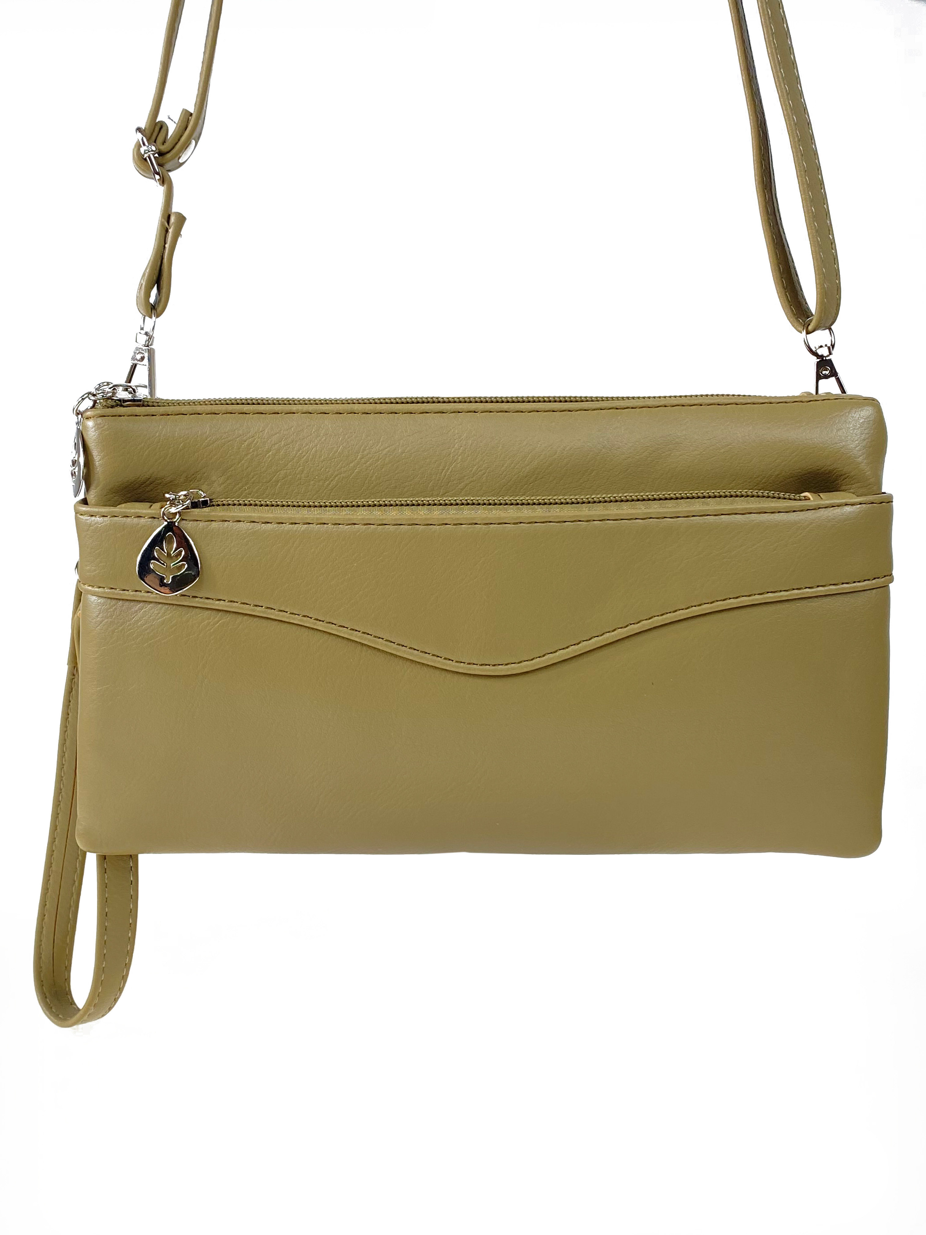 На фото 2 - Женская сумка-клатч из мягкой искусственной кожи, цвет оливковый