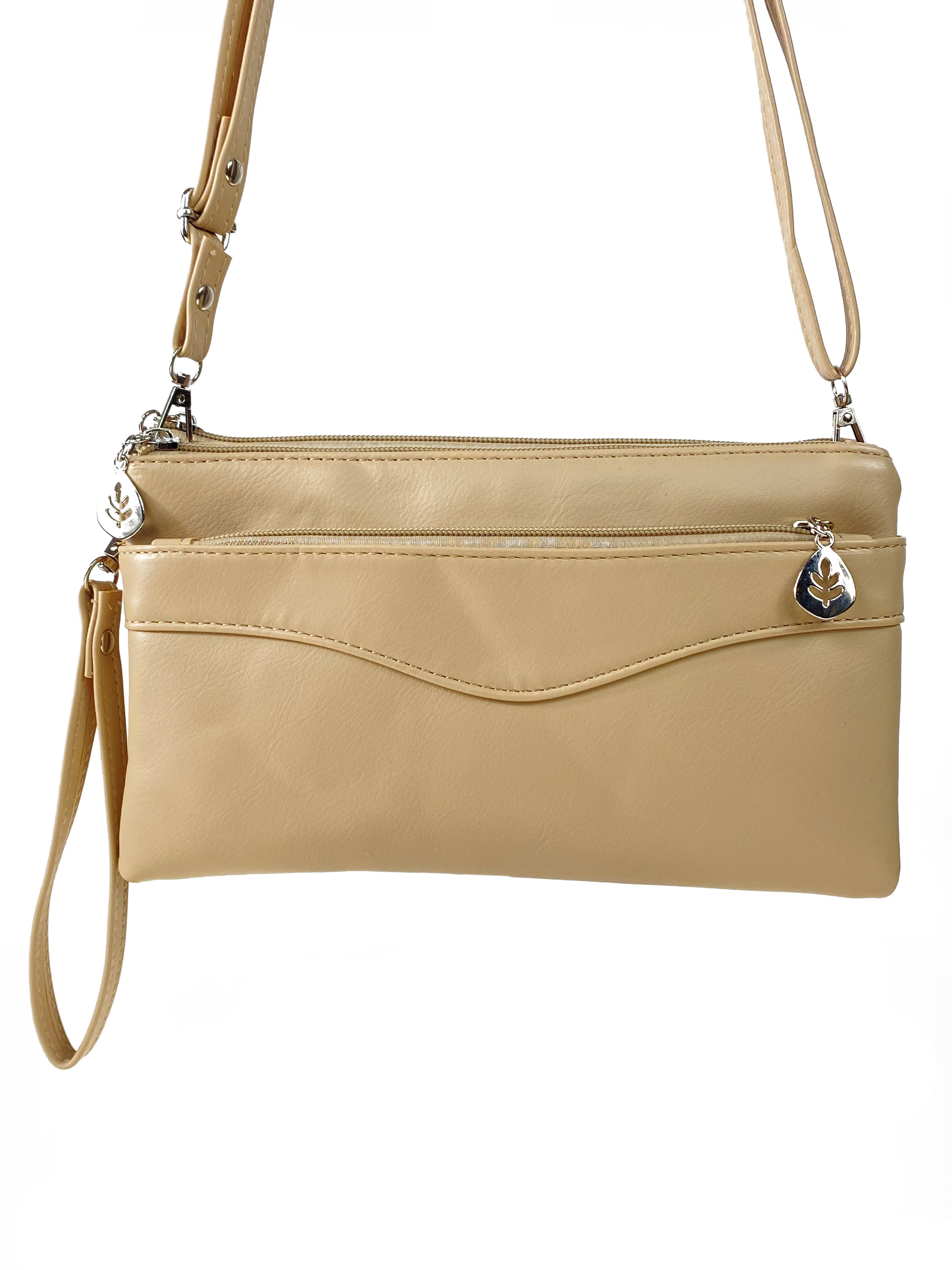 На фото 2 - Женская сумка-клатч из мягкой искусственной кожи, цвет бежево желтый