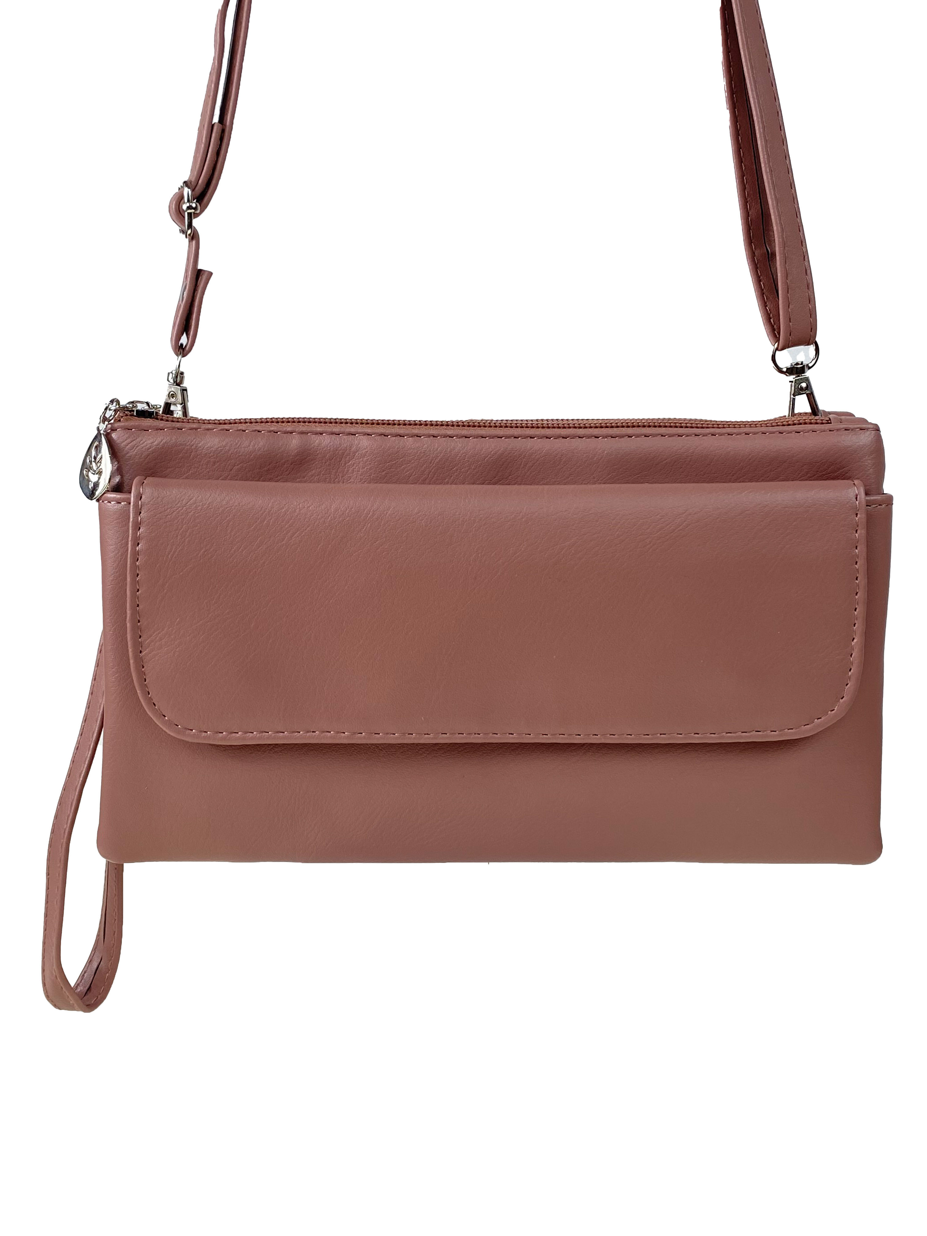 На фото 2 - Женская сумка-клатч из мягкой искусственной кожи, цвет  пудра