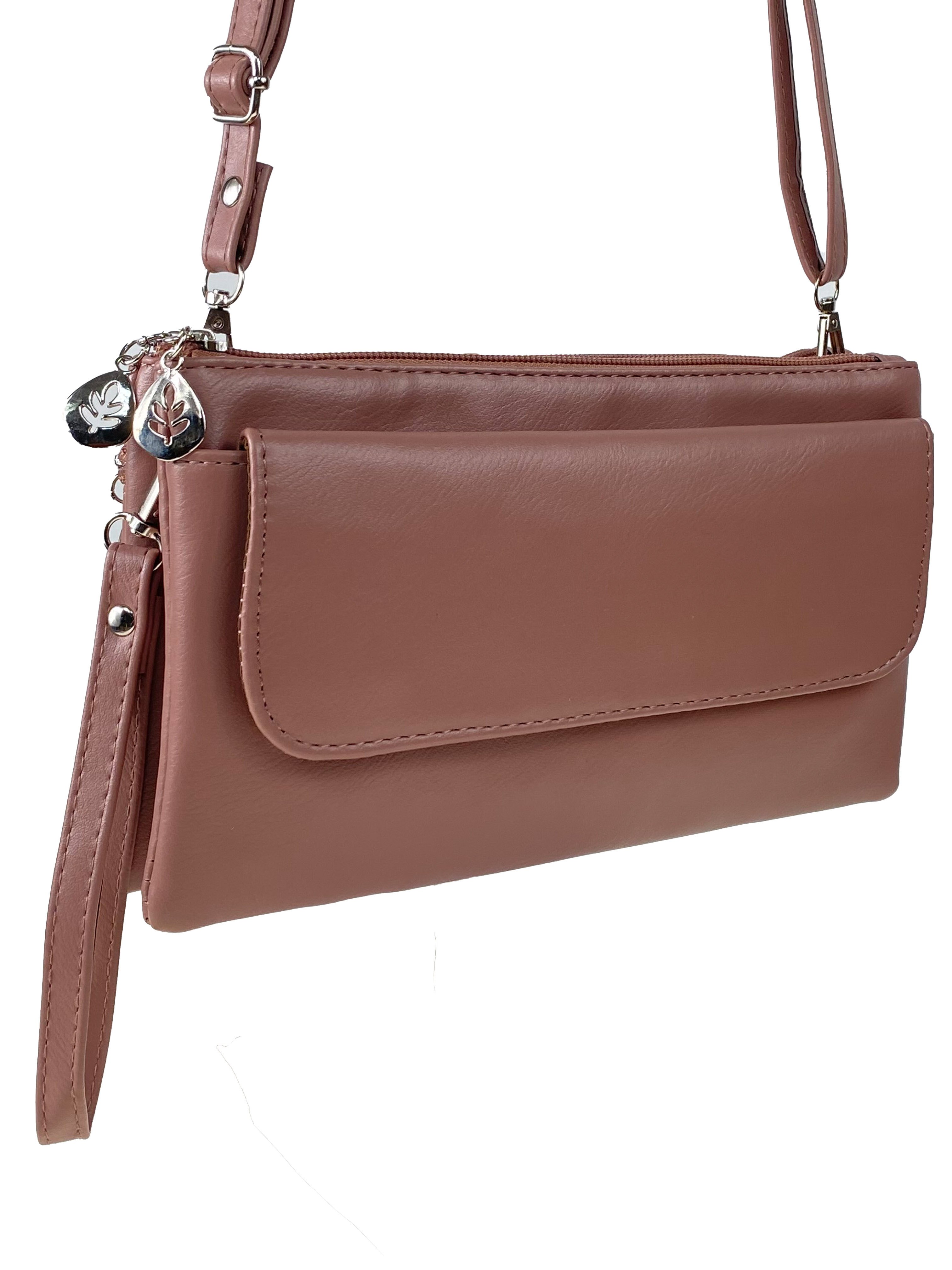 На фото 3 - Женская сумка-клатч из мягкой искусственной кожи, цвет  пудра