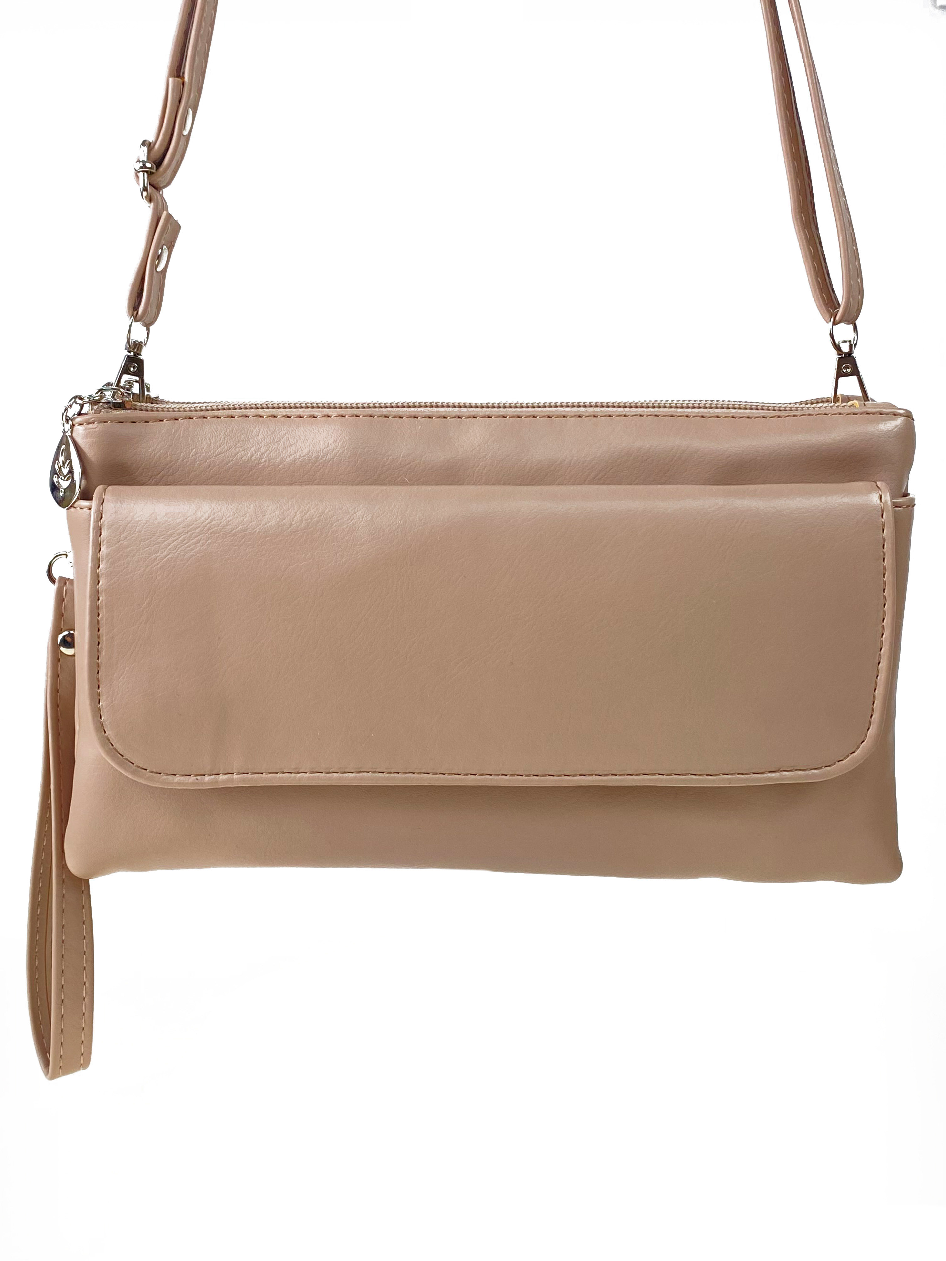 На фото 2 - Женская сумка-клатч из мягкой искусственной кожи, цвет абрикосовый