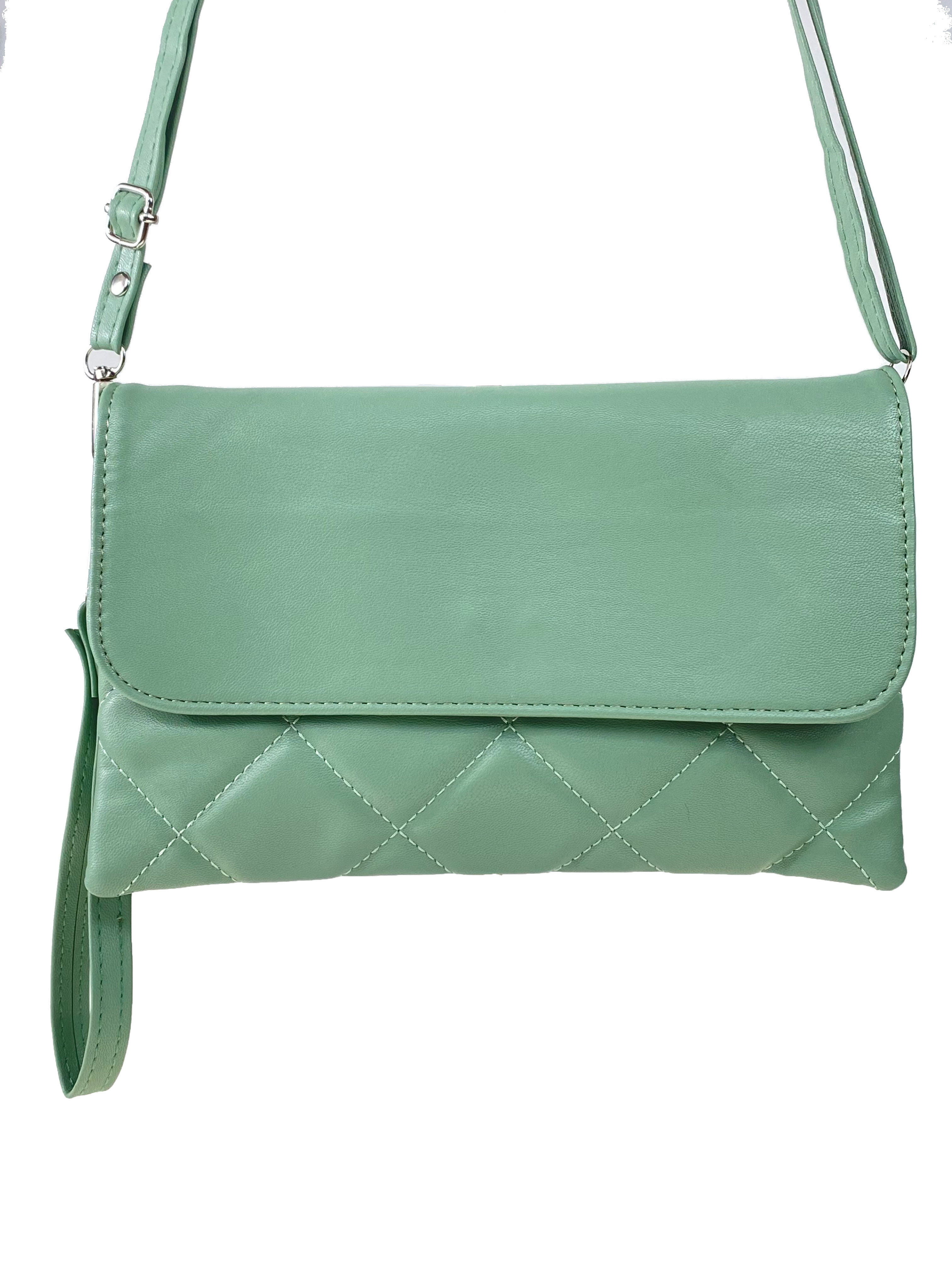 На фото 2 - Женская сумка-клатч из мягкой искусственной кожи, цвет зеленый