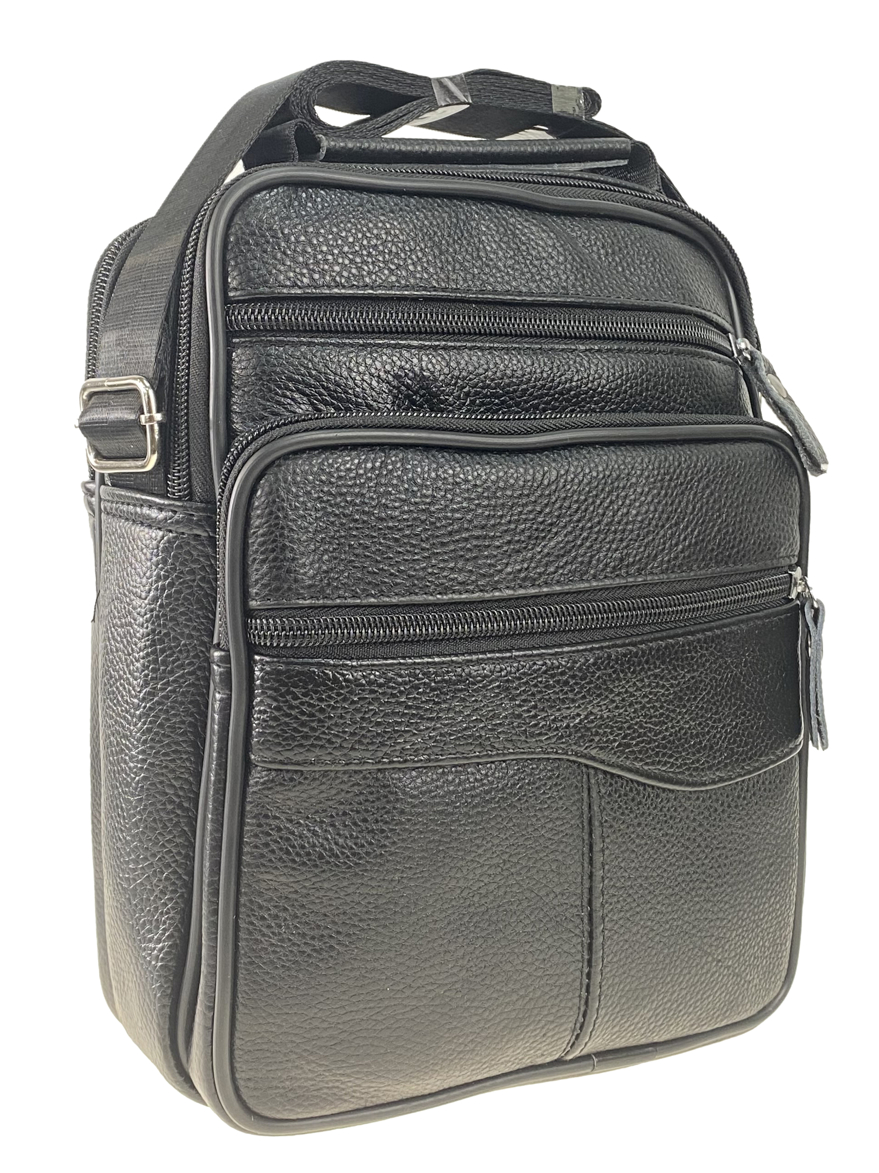 На фото 1 - Повседневная мужская сумка из фактурной натуральной кожи, чёрный цвет