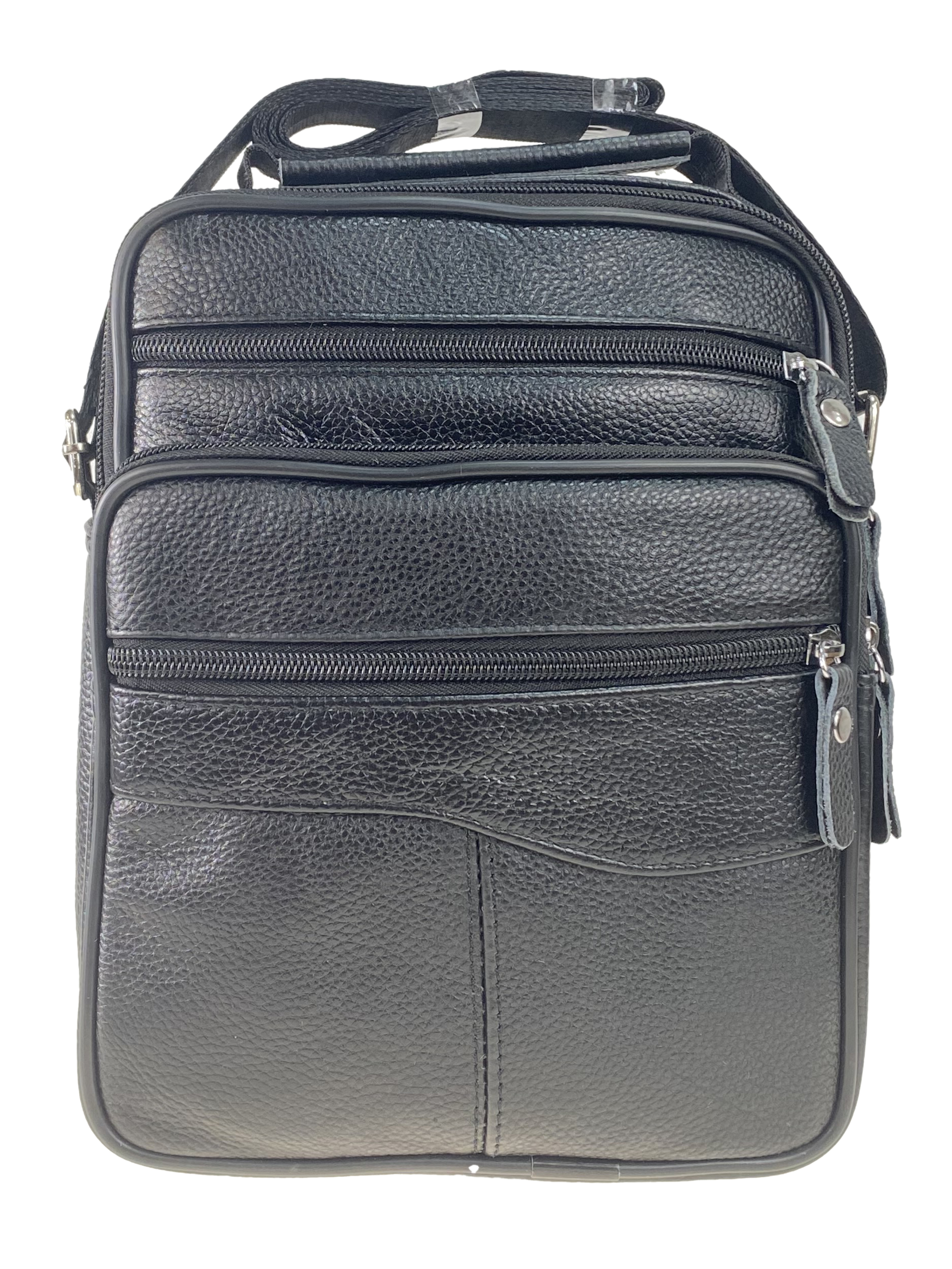 На фото 2 - Повседневная мужская сумка из фактурной натуральной кожи, чёрный цвет