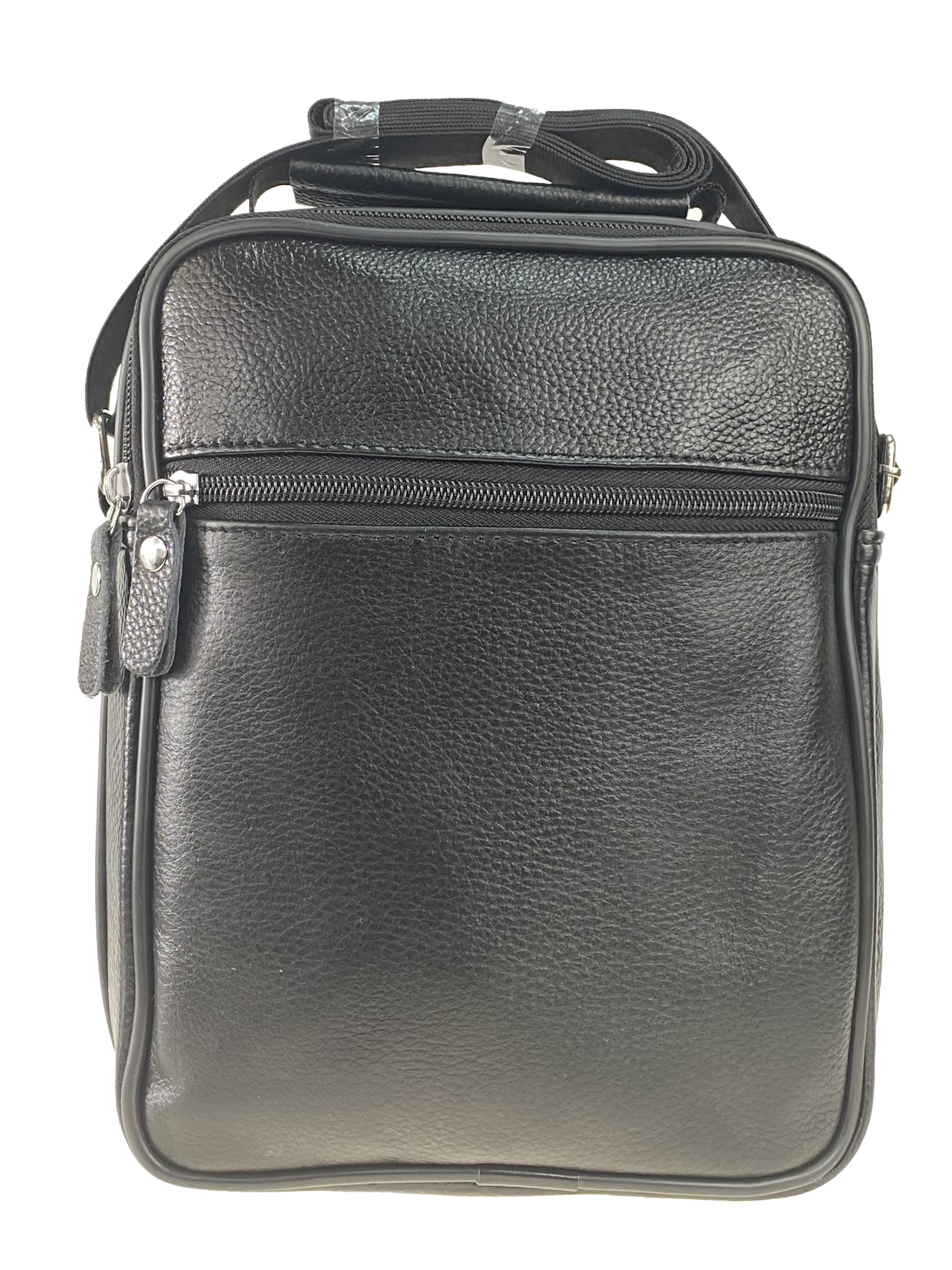 На фото 3 - Повседневная мужская сумка из фактурной натуральной кожи, чёрный цвет