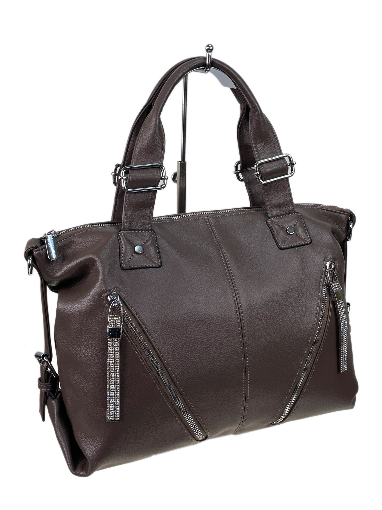 На фото 2 - Женская сумка из искусственной кожи, цвет бежево-коричневый