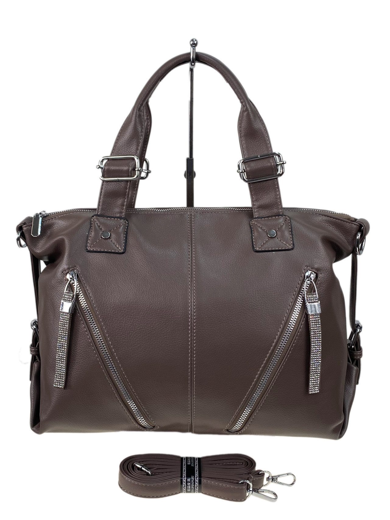 На фото 3 - Женская сумка из искусственной кожи, цвет бежево-коричневый