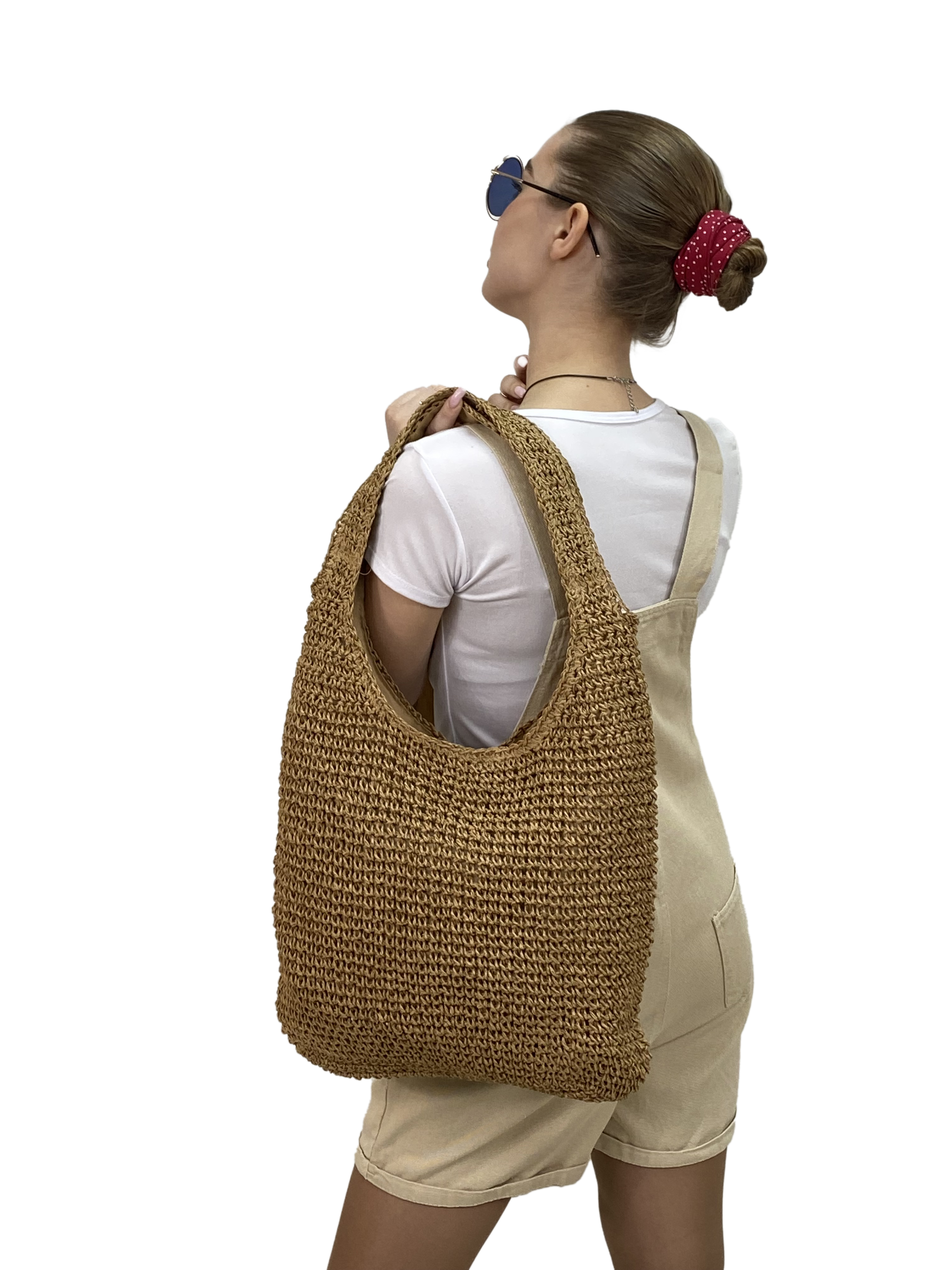 На фото 3 - Плетеная сумка из джута в формате хобо, цвет крафт
