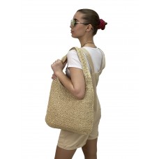 На фото 1 - Плетеная сумка из джута в формате хобо, цвет слоновой кости