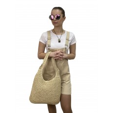 На фото 3 - Плетеная сумка из джута в формате хобо, цвет слоновой кости