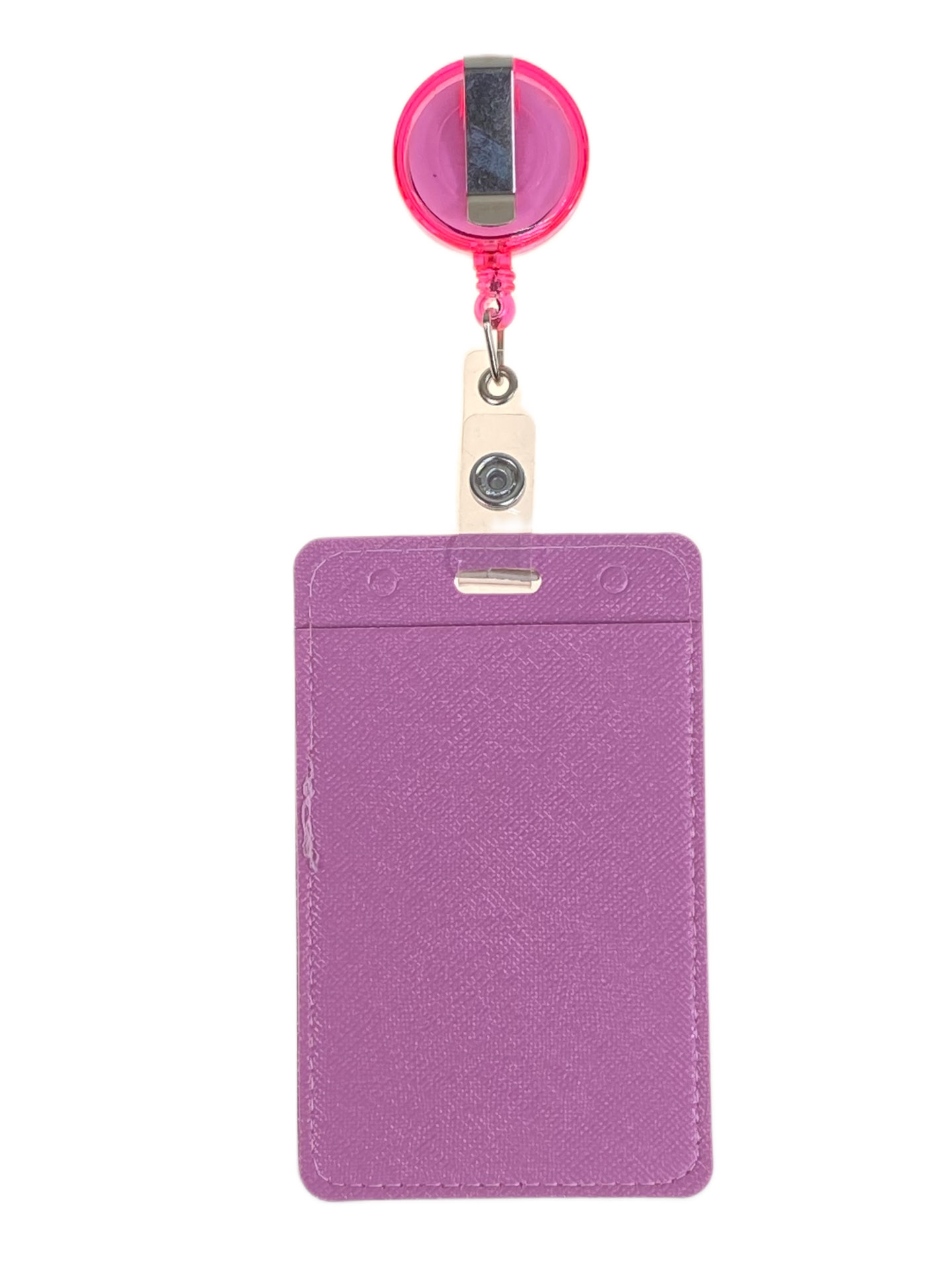 На фото 2 - Бейдж с лентой на рулетке вертикальный, цвет розовый