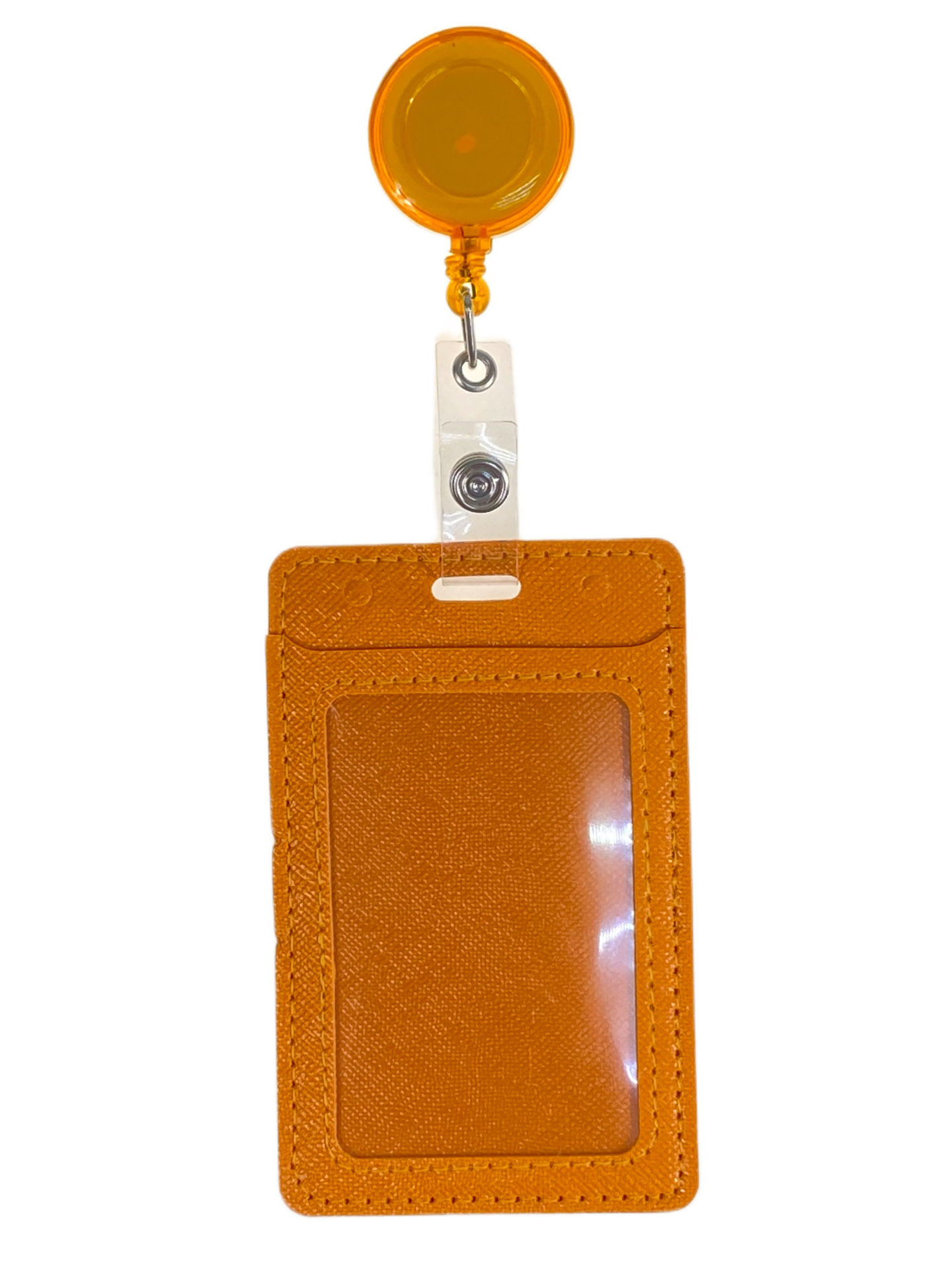 На фото 1 - Бейдж с лентой на рулетке вертикальный, цвет  оранжевый