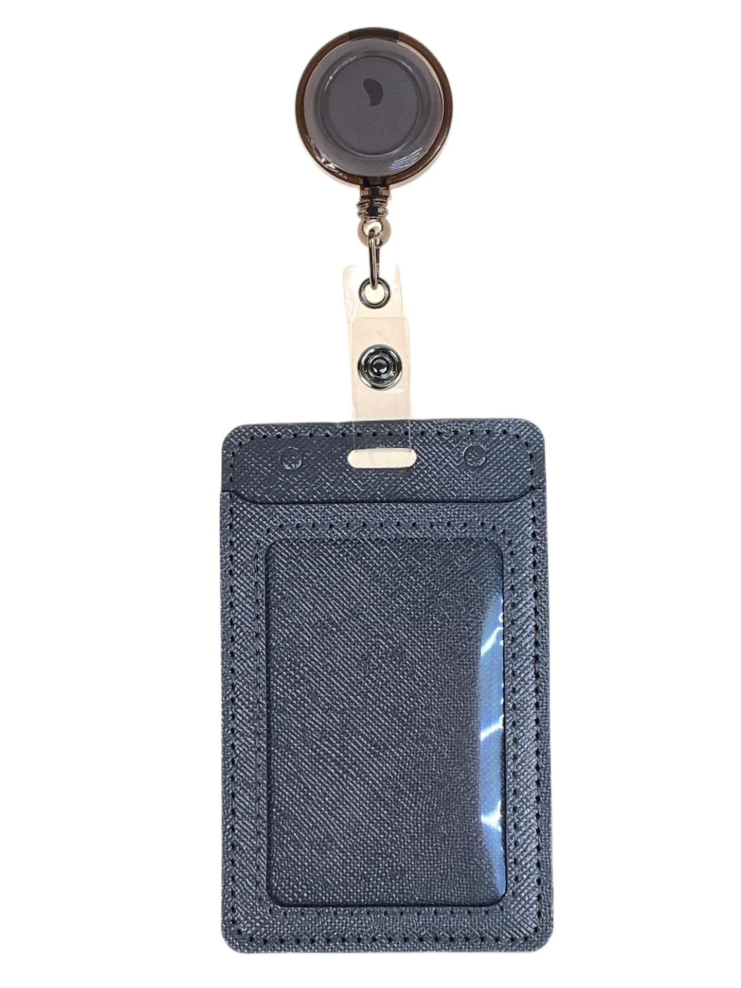 На фото 1 - Бейдж с лентой на рулетке вертикальный, цвет серый