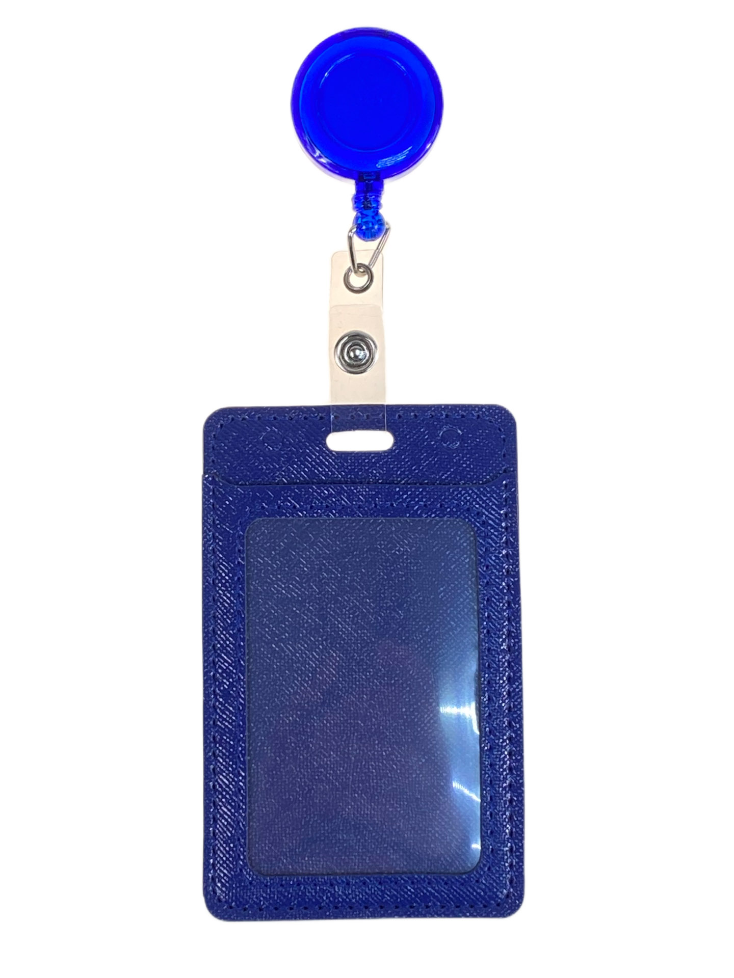 На фото 1 - Бейдж с лентой на рулетке вертикальный, цвет синий