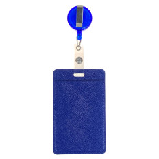 На фото 2 - Бейдж с лентой на рулетке вертикальный, цвет синий