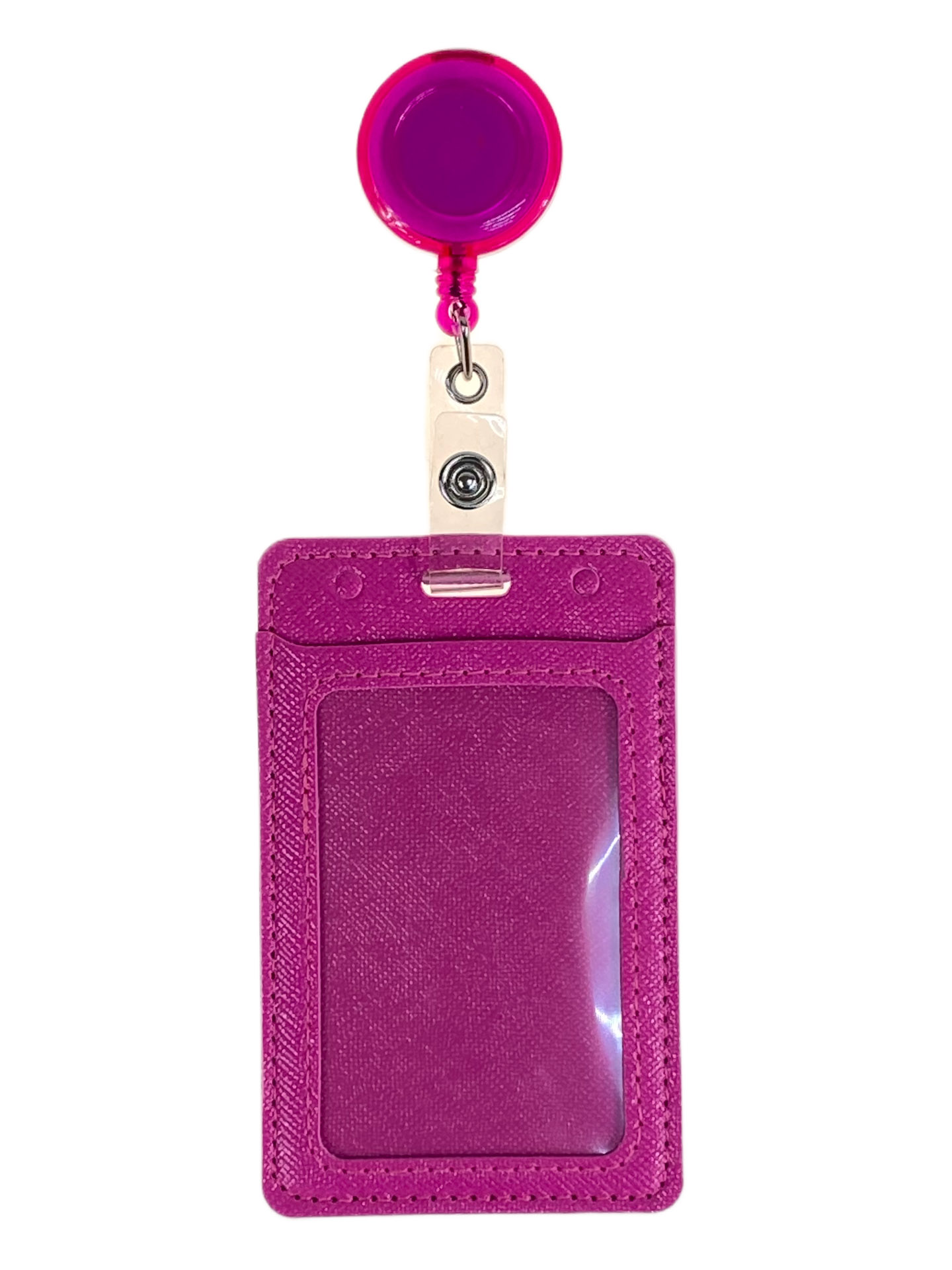 На фото 1 - Бейдж с лентой на рулетке вертикальный, цвет малиновый