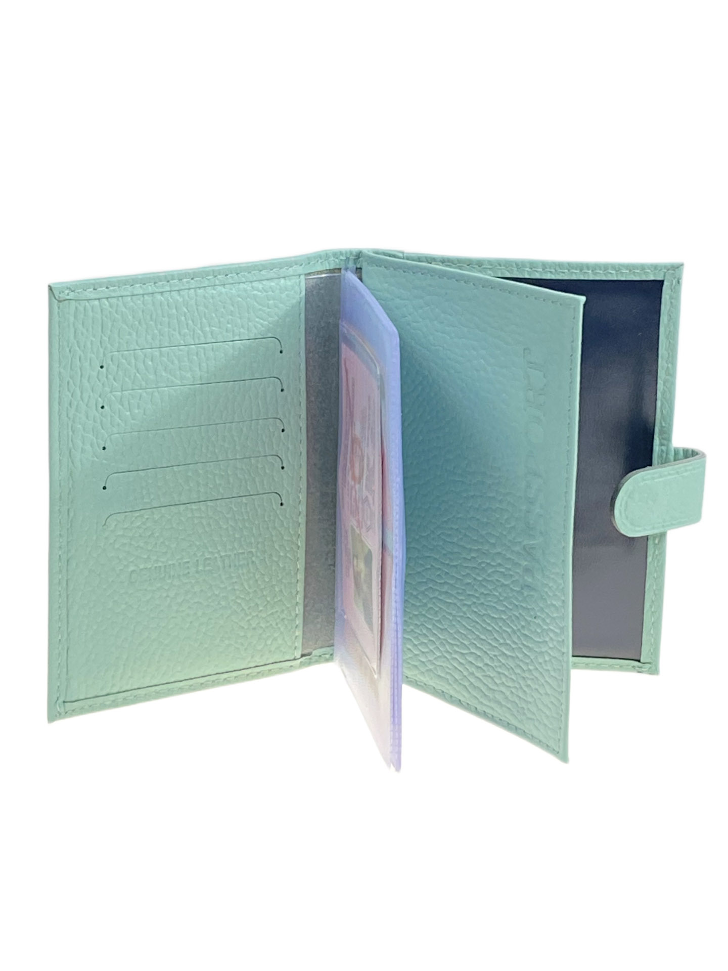 На фото 2 - Обложка для паспорта и автодокументов из натуральной кожи, цвет светло зеленый