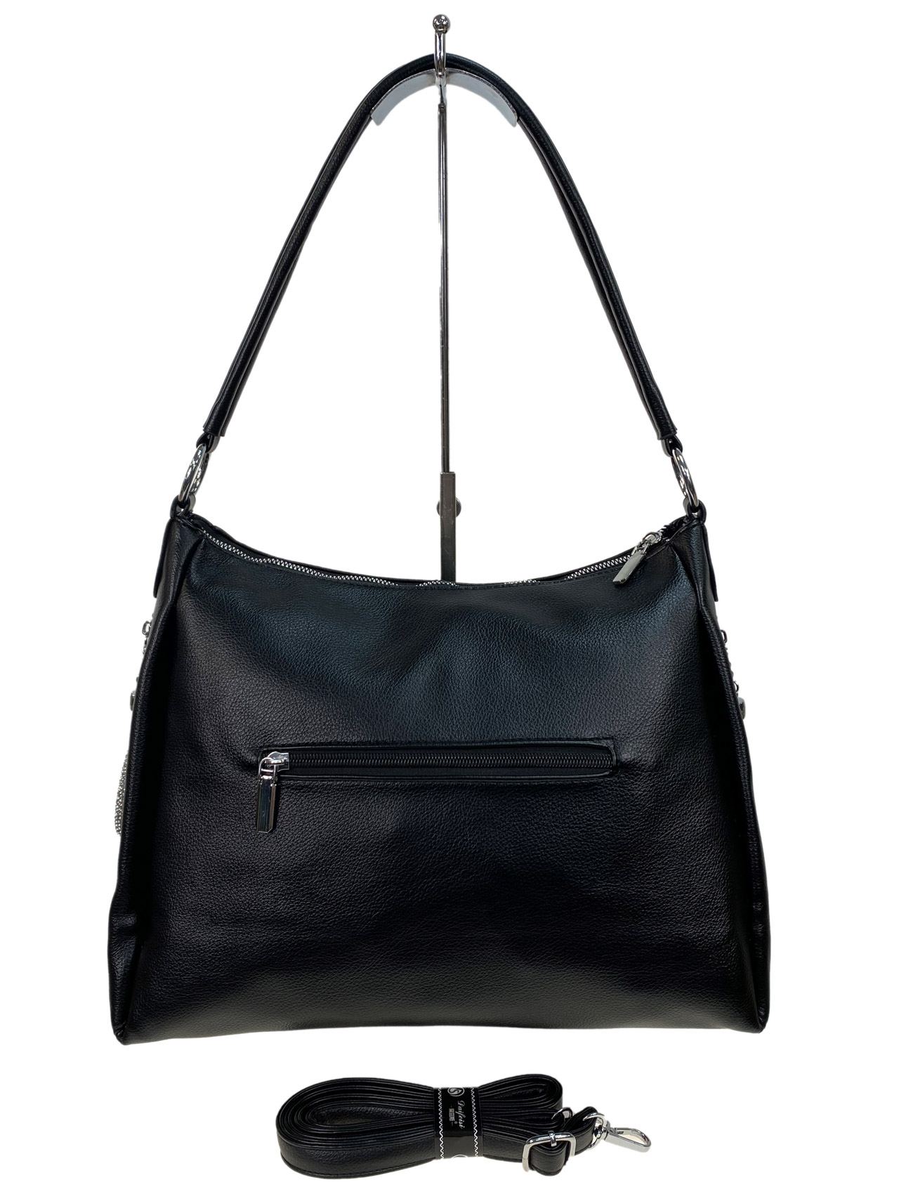 На фото 2 - Женская сумка  из искусственной кожи, цвет черный