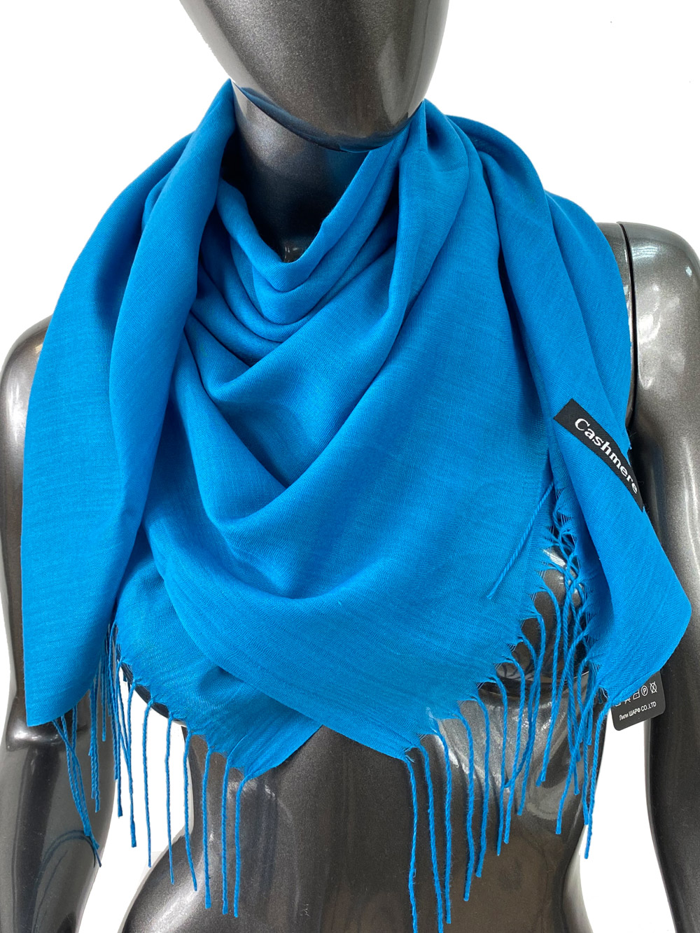 На фото 1 - Лёгкий платок-палантин из кашемира, цвет ярко-голубой