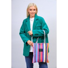 На фото 1 - Летняя женская сумка-шоппер из текстиля, мультицвет