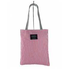 На фото 2 - Летняя женская сумка-шоппер из текстиля в полоску, цвет красный с белым