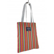 На фото 1 - Летняя женская сумка-шоппер из текстиля в полоску, разноцветная