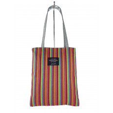 На фото 2 - Летняя женская сумка-шоппер из текстиля в полоску, разноцветная