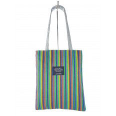 На фото 2 - Женская летняя сумка-шоппер из текстиля в полоску, разноцветная